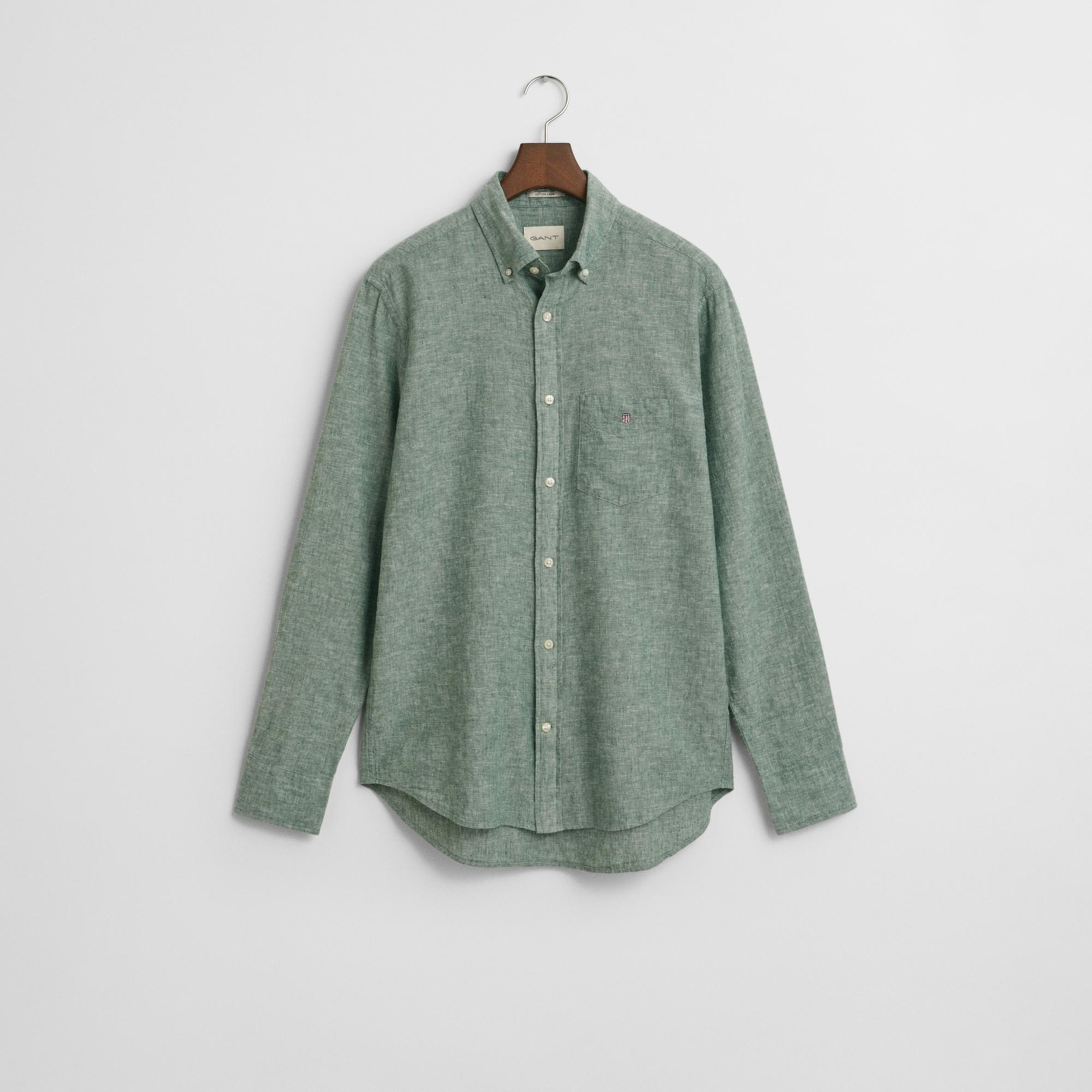GANT Erkek Yeşil Regular Fit Düğmeli Yaka Keten Gömlek