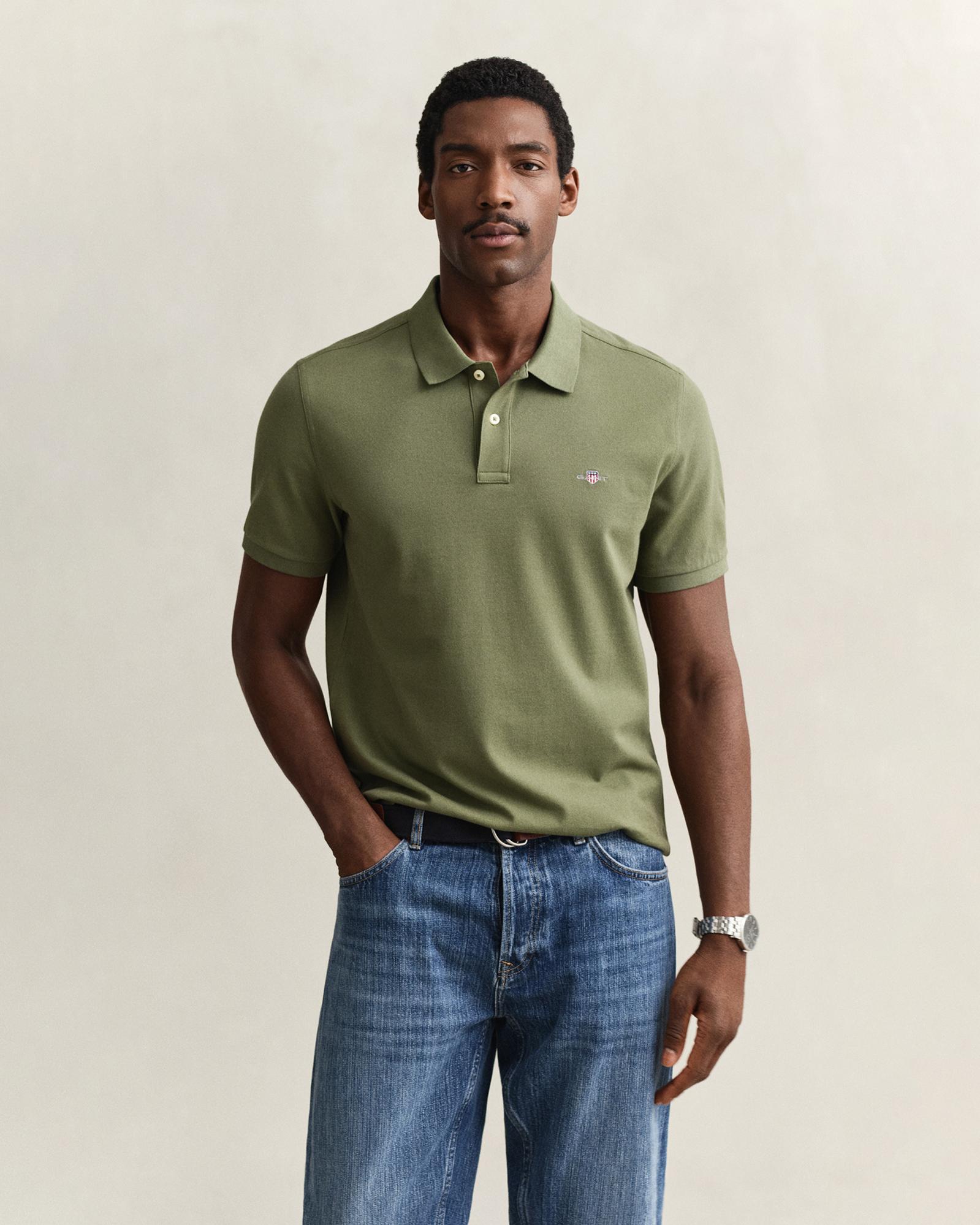 GANT Erkek Yeşil Regular Fit Logolu Polo Yaka T-Shirt