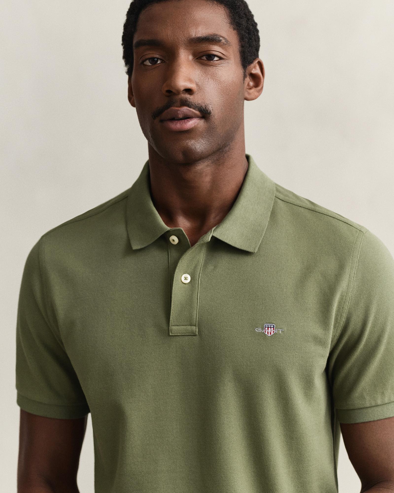 GANT Erkek Yeşil Regular Fit Logolu Polo Yaka T-Shirt