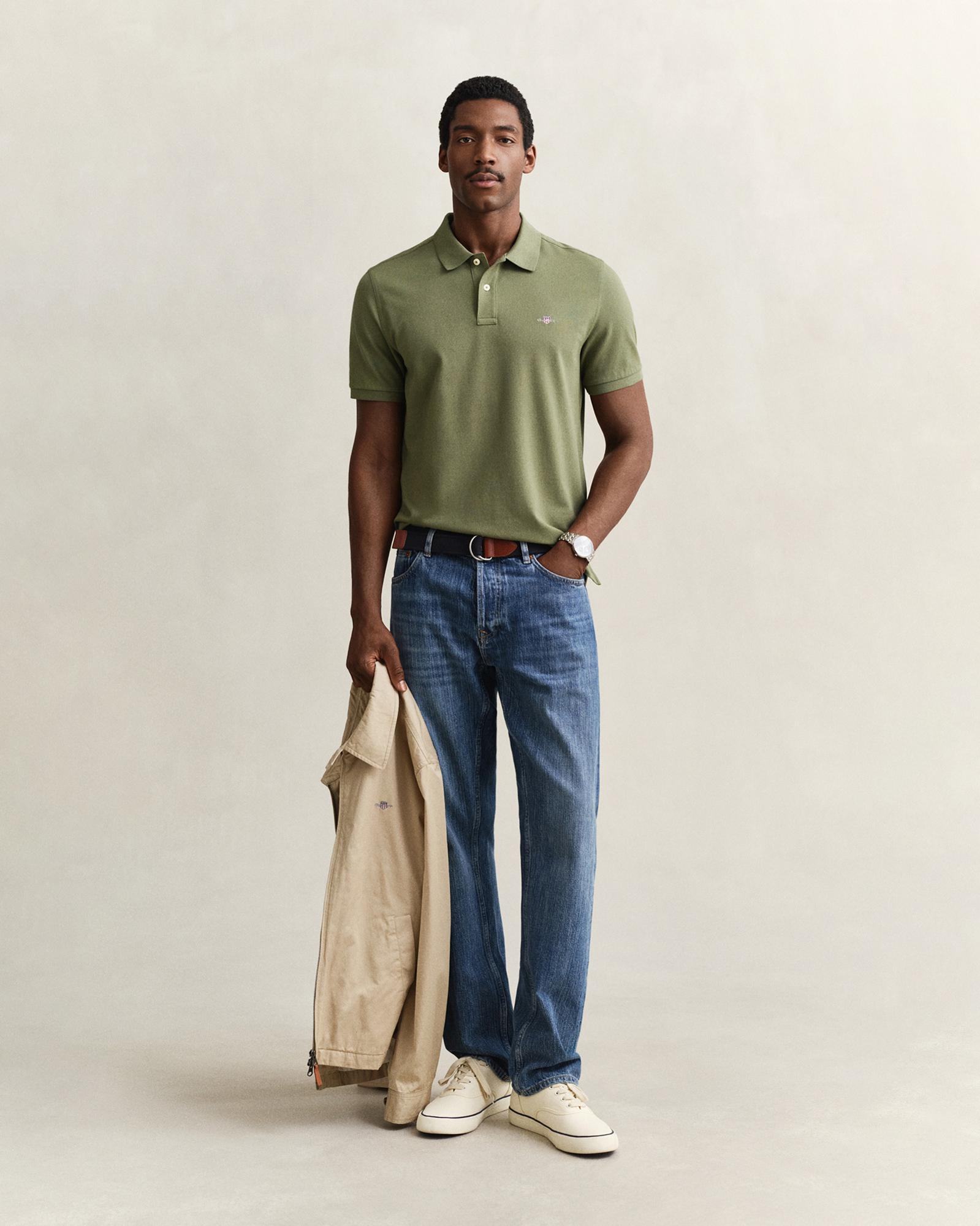 GANT Erkek Yeşil Regular Fit Logolu Polo Yaka T-Shirt