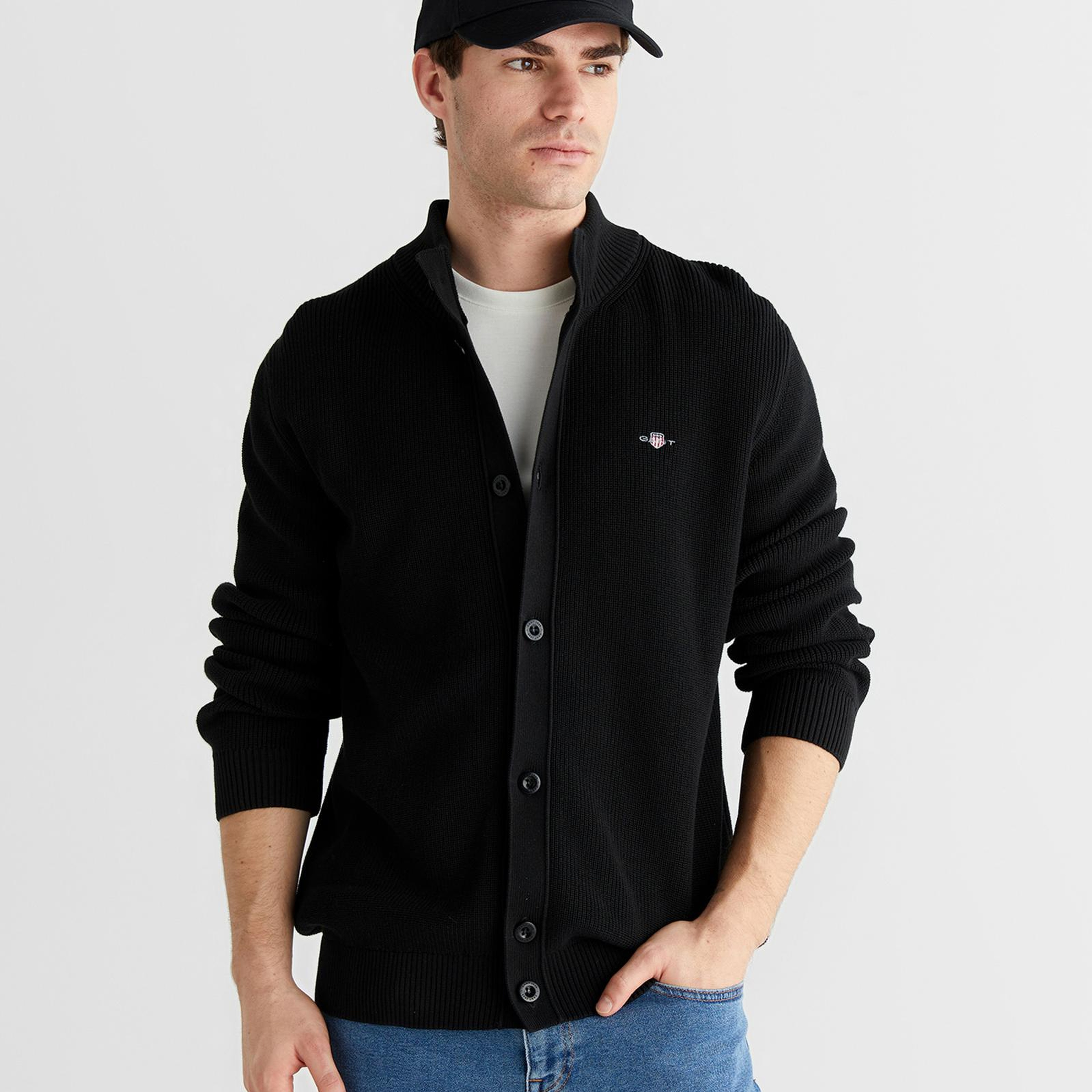 GANT Erkek Siyah Regular Fit Düğmeli Hırka