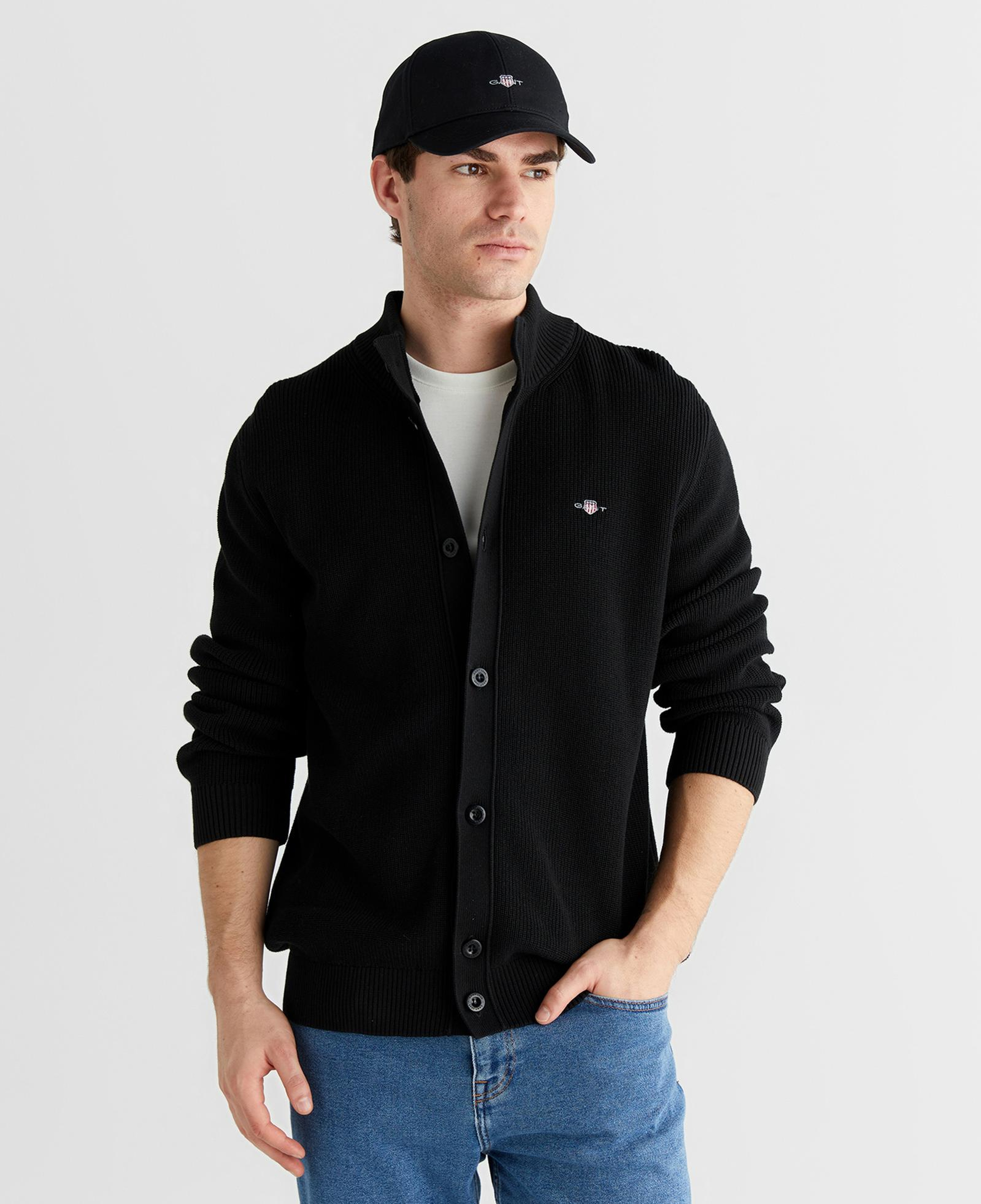 GANT Erkek Siyah Regular Fit Düğmeli Hırka