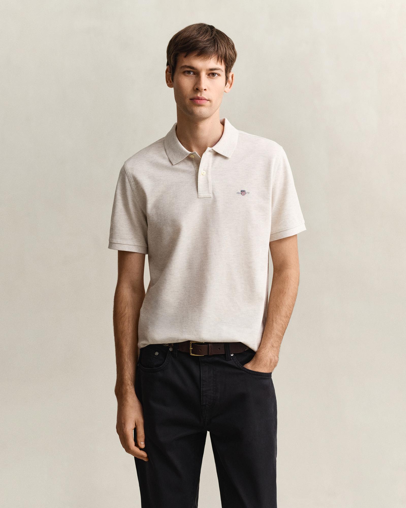 GANT Erkek Bej Regular Fit Logolu Polo Yaka T-Shirt