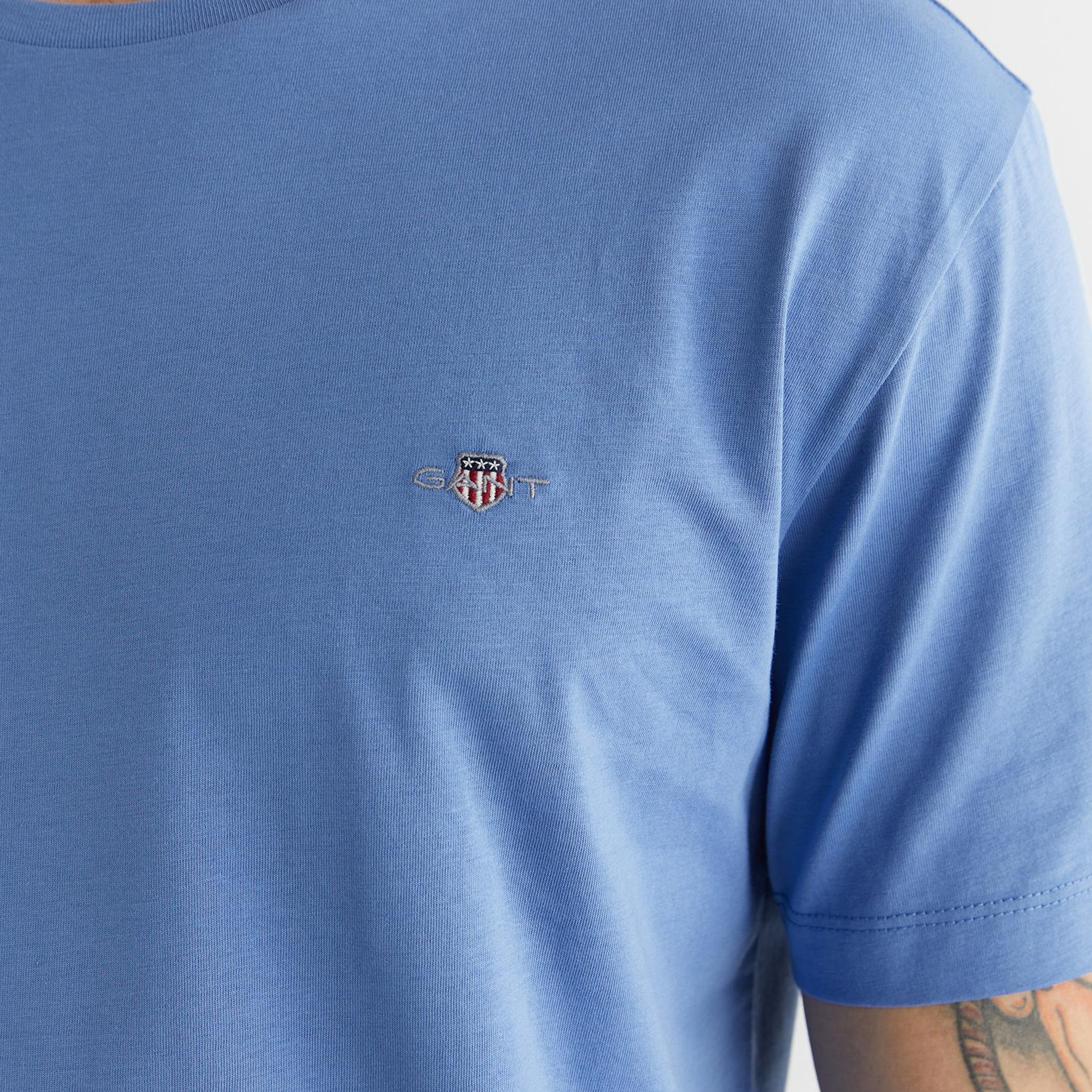 GANT Erkek Mavi Bisiklet Yaka Regular Fit Logolu T-Shirt