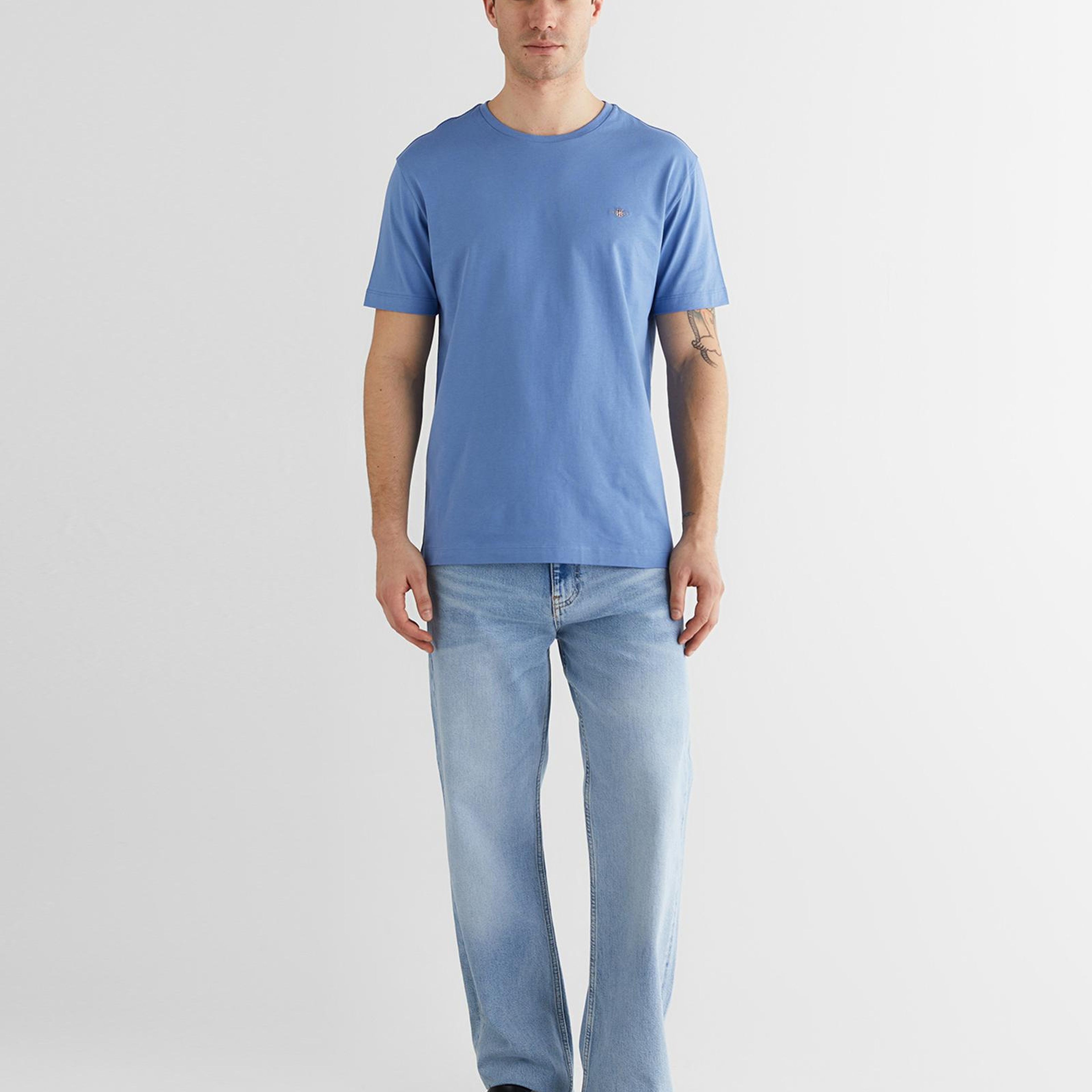 GANT Erkek Mavi Bisiklet Yaka Regular Fit Logolu T-Shirt