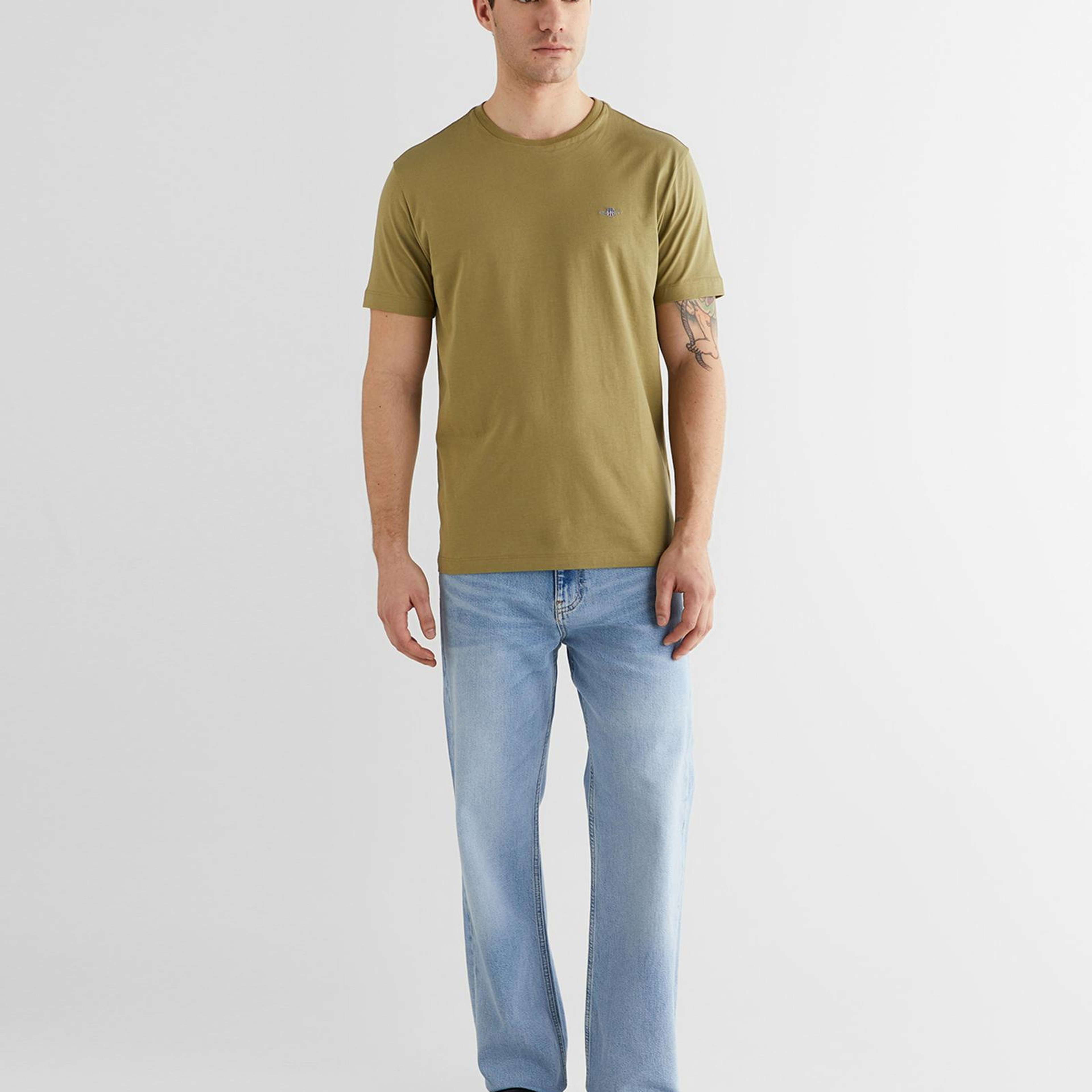 GANT Erkek Yeşil Bisiklet Yaka Regular Fit Logolu T-Shirt