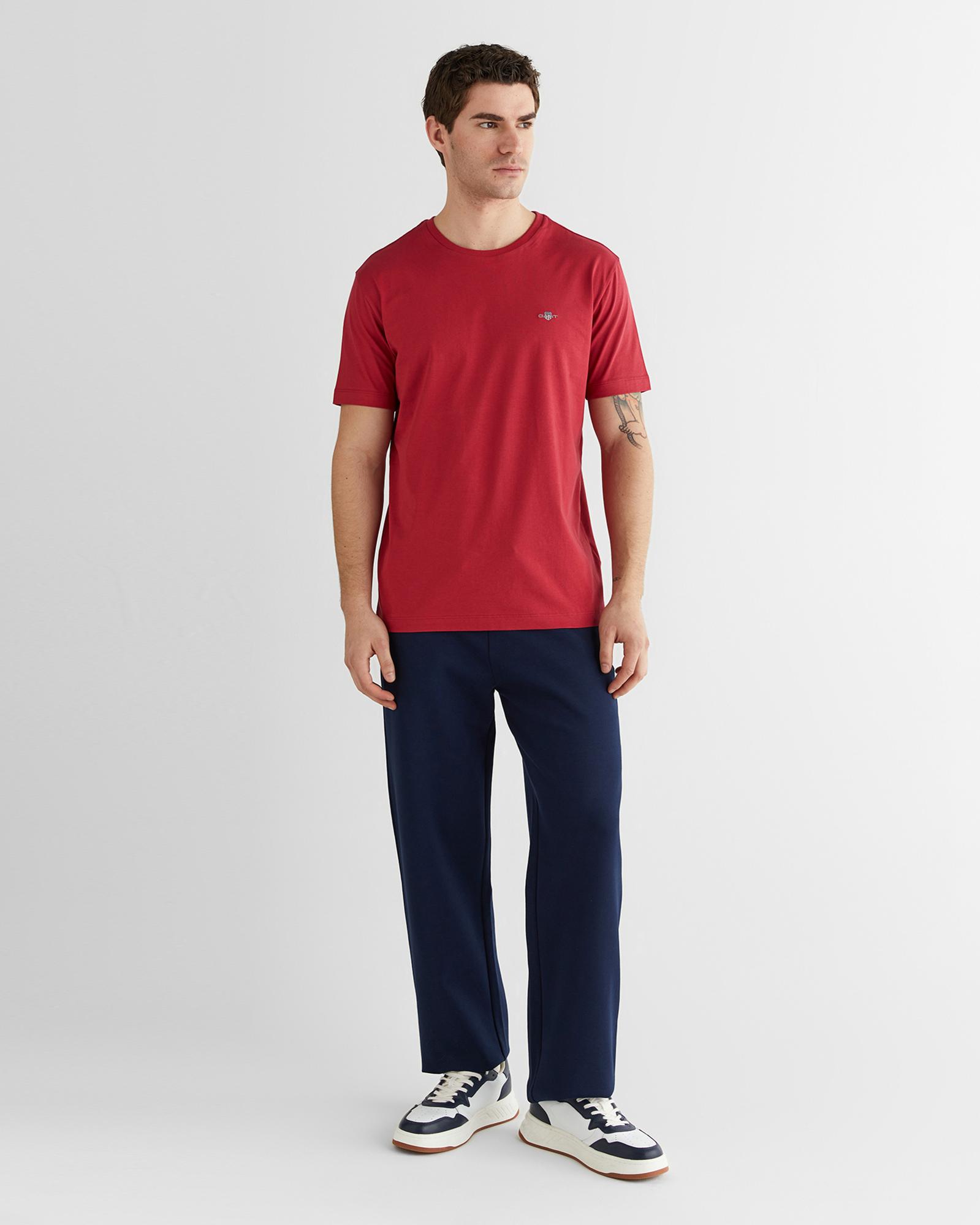 GANT Erkek Kırmızı Bisiklet Yaka Regular Fit Logolu T-Shirt