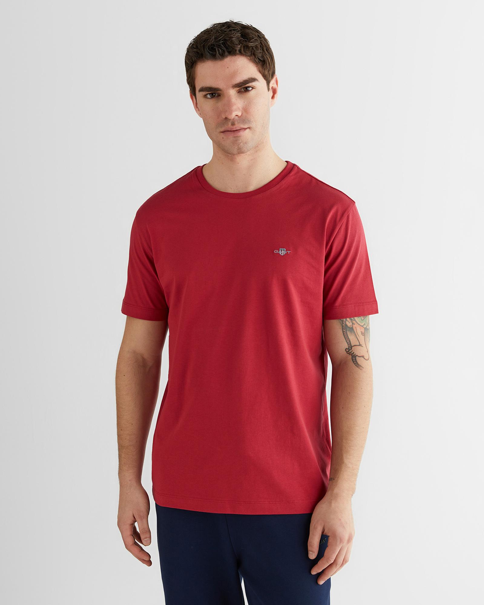 GANT Erkek Kırmızı Bisiklet Yaka Regular Fit Logolu T-Shirt