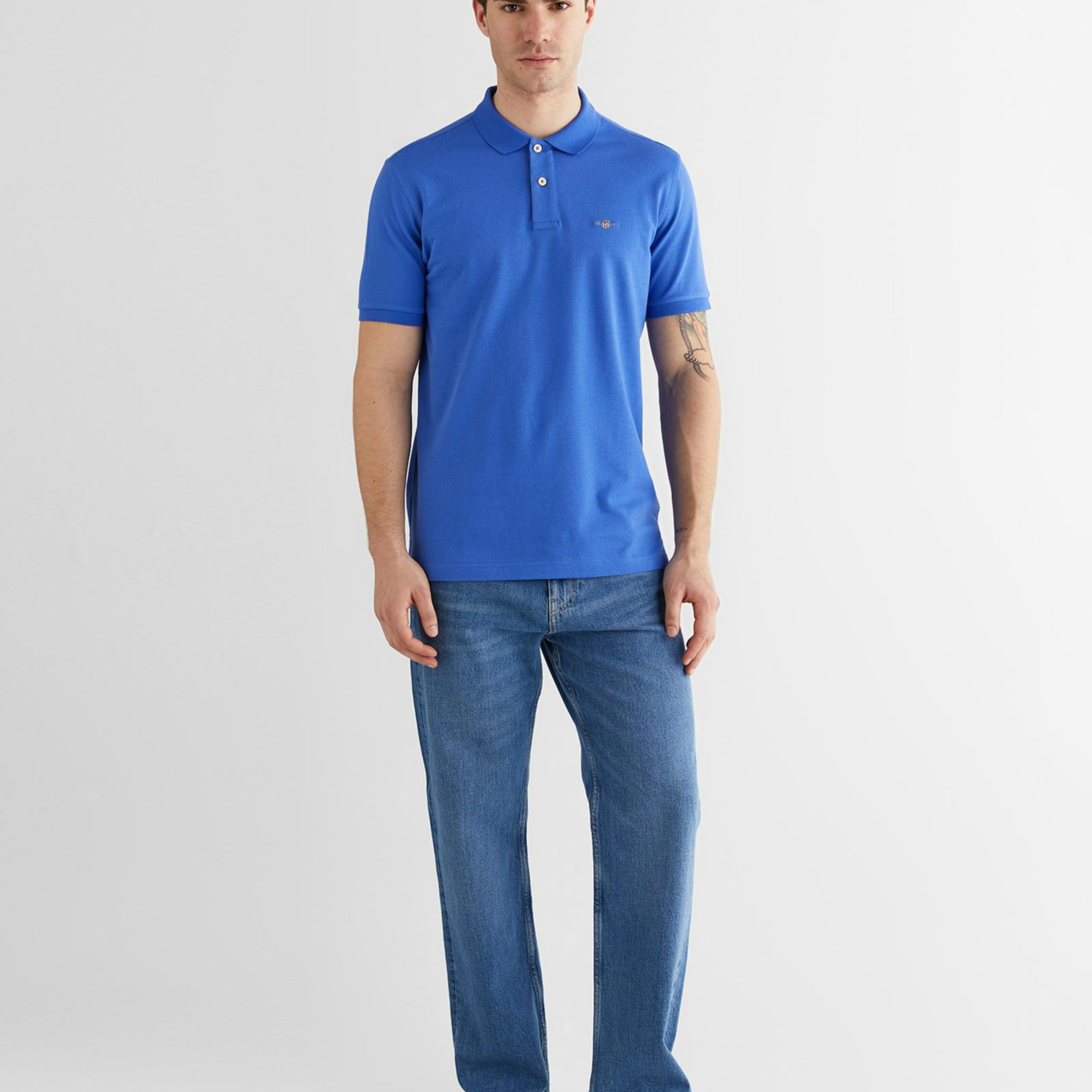 GANT Erkek Mavi Regular Fit Logolu Polo Yaka T-Shirt