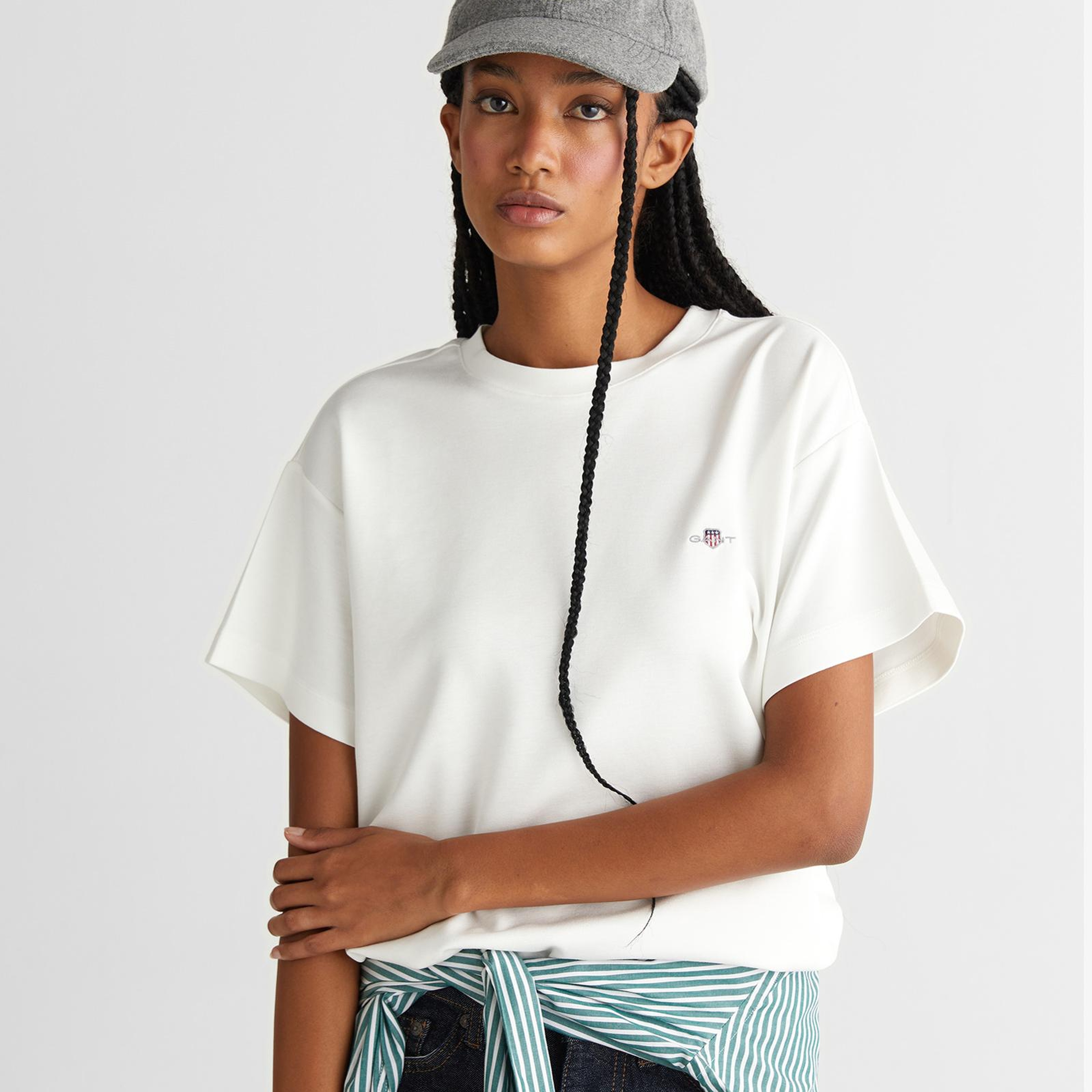 GANT Kadın Beyaz Regular Fit Bisiklet Yaka T-Shirt