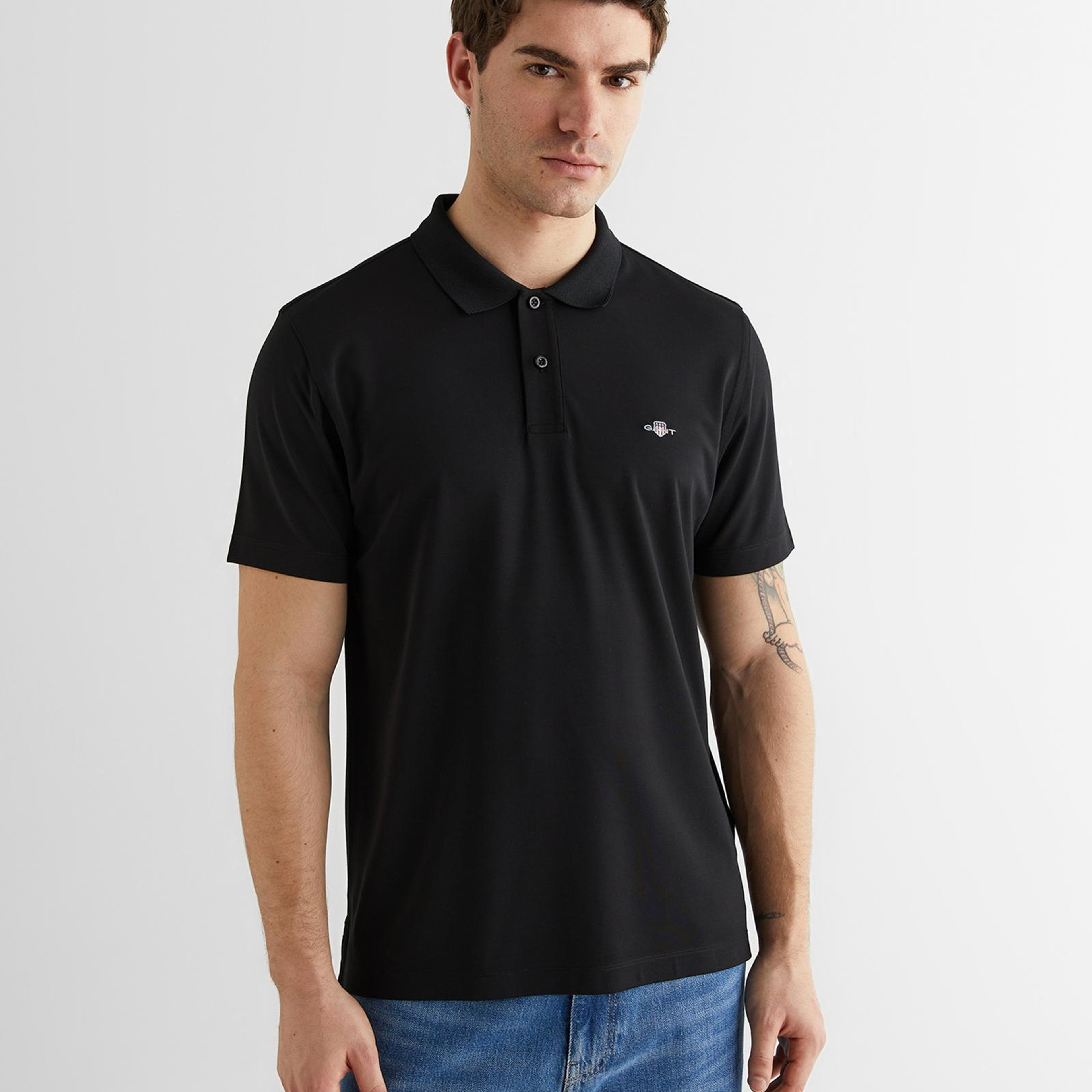 GANT Erkek Siyah Regular Fit Logolu Polo Yaka T-Shirt