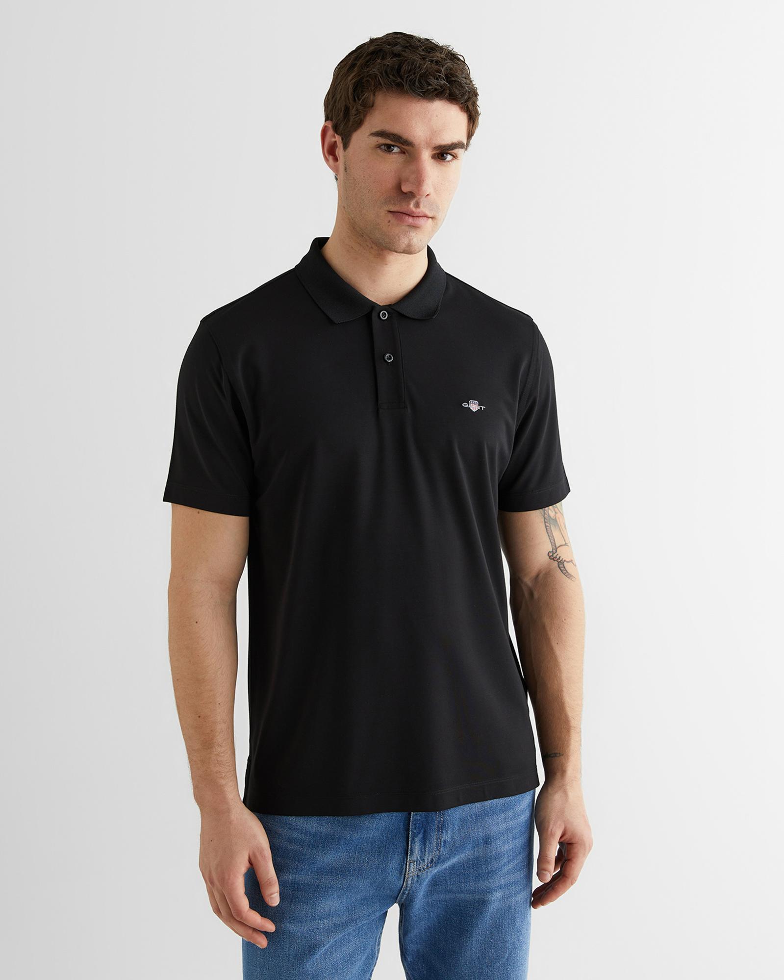 GANT Erkek Siyah Regular Fit Logolu Polo Yaka T-Shirt