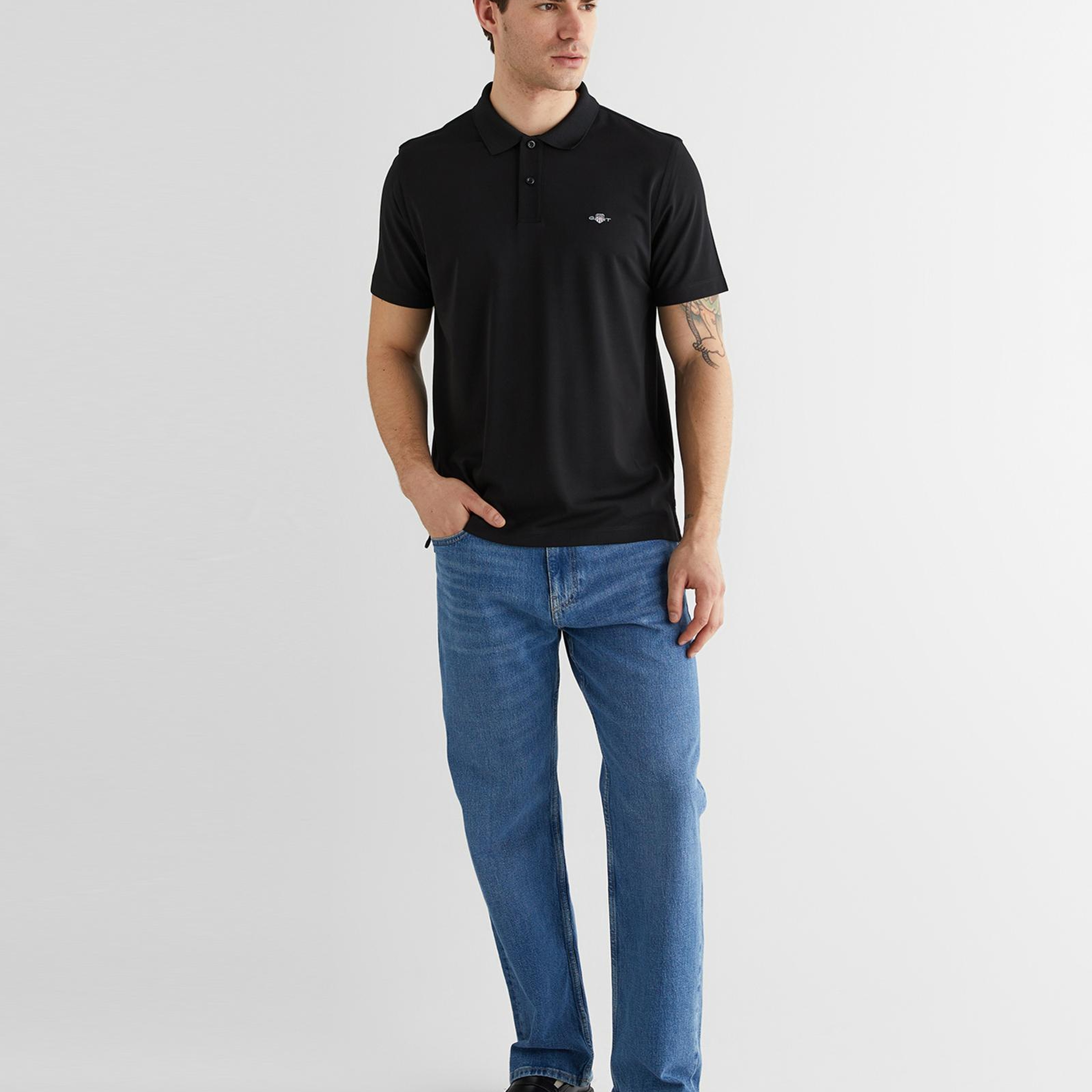 GANT Erkek Siyah Regular Fit Logolu Polo Yaka T-Shirt