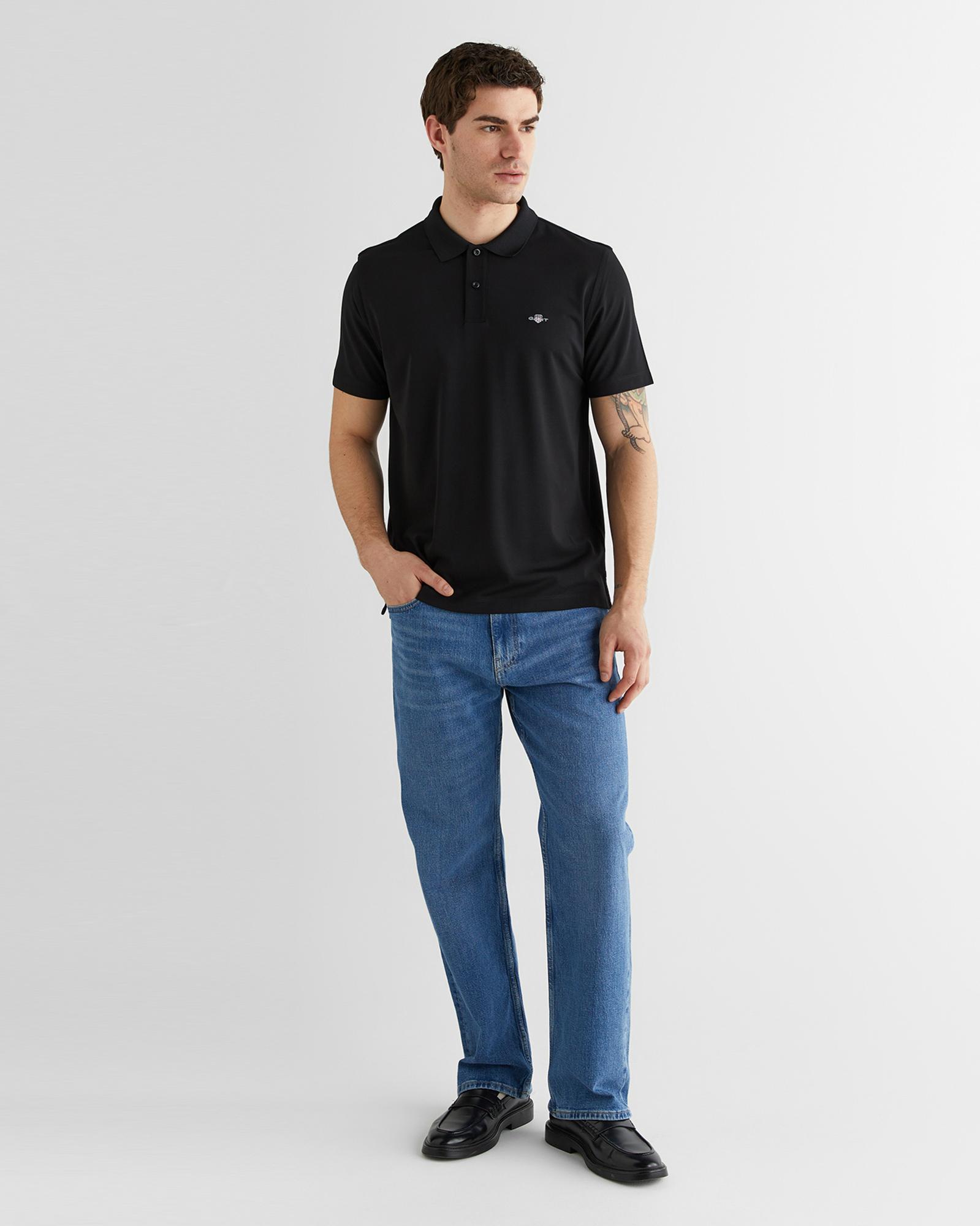 GANT Erkek Siyah Regular Fit Logolu Polo Yaka T-Shirt