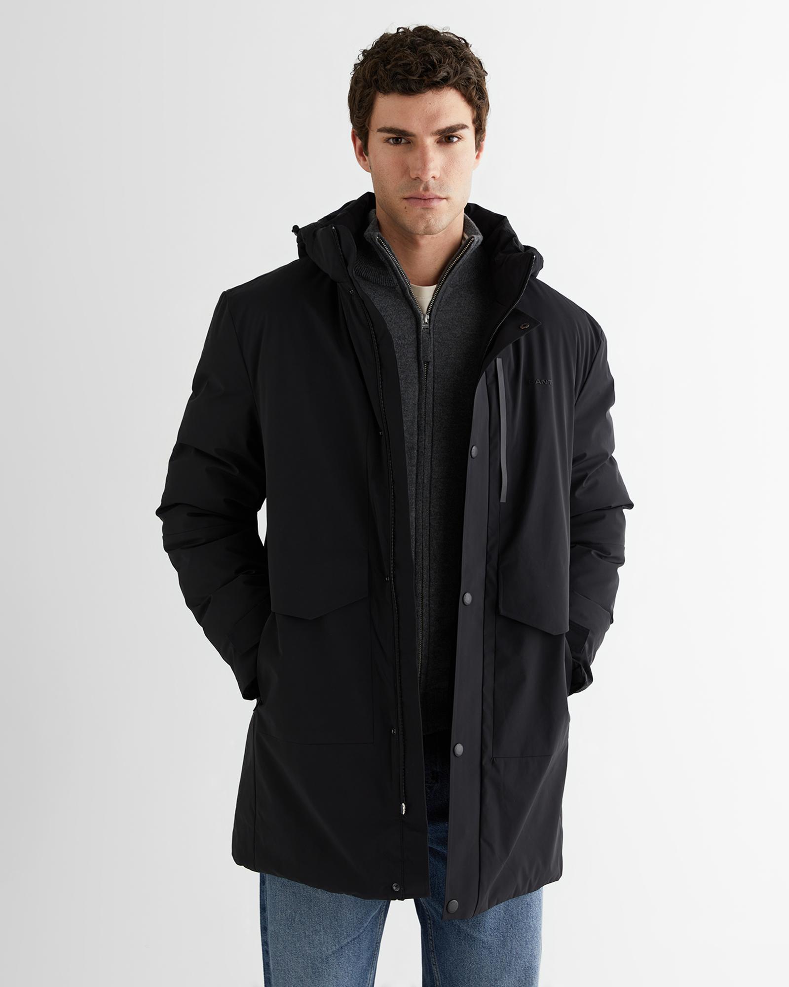 GANT Erkek Siyah Standart Fit Kapüşonlu Mont