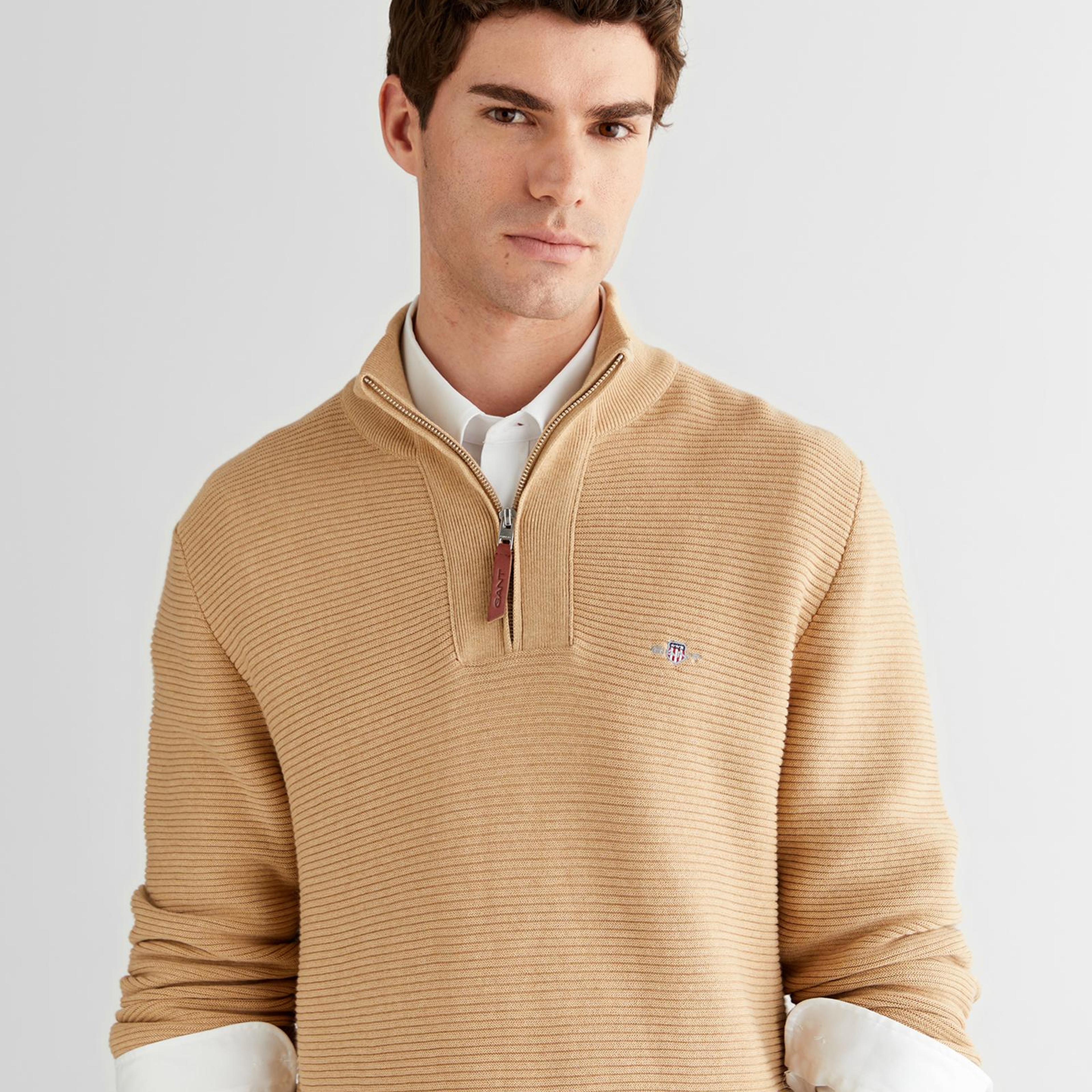 GANT Erkek Bej Regular Fit Yarım Fermuarlı Triko