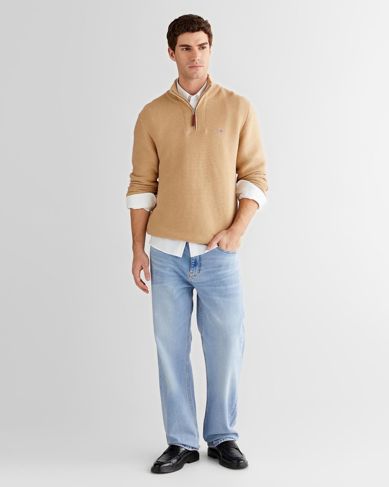 GANT Erkek Bej Regular Fit Yarım Fermuarlı Triko