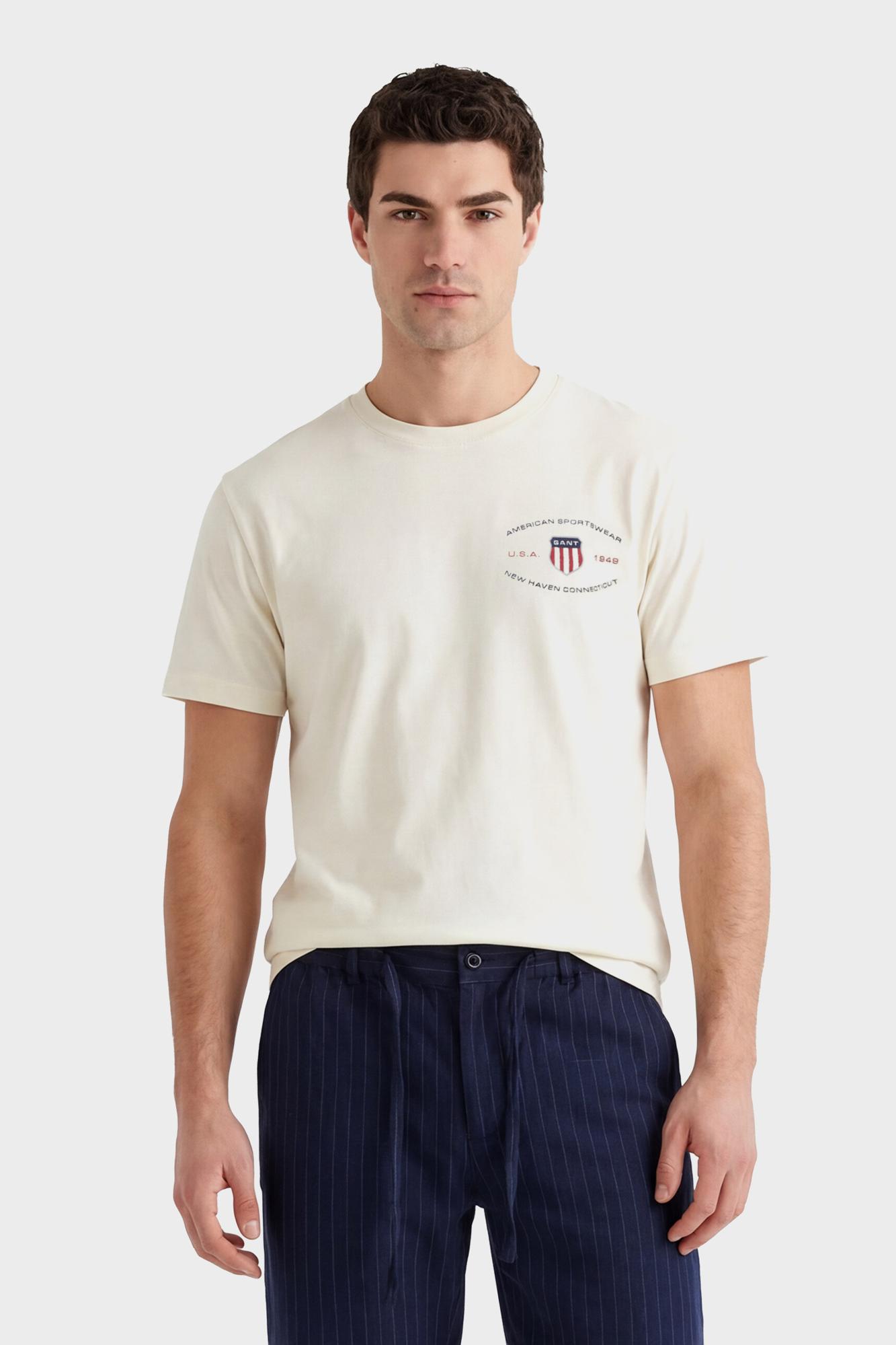 GANT Erkek Krem Bisiklet Yaka Regular Fit Logolu T-Shirt