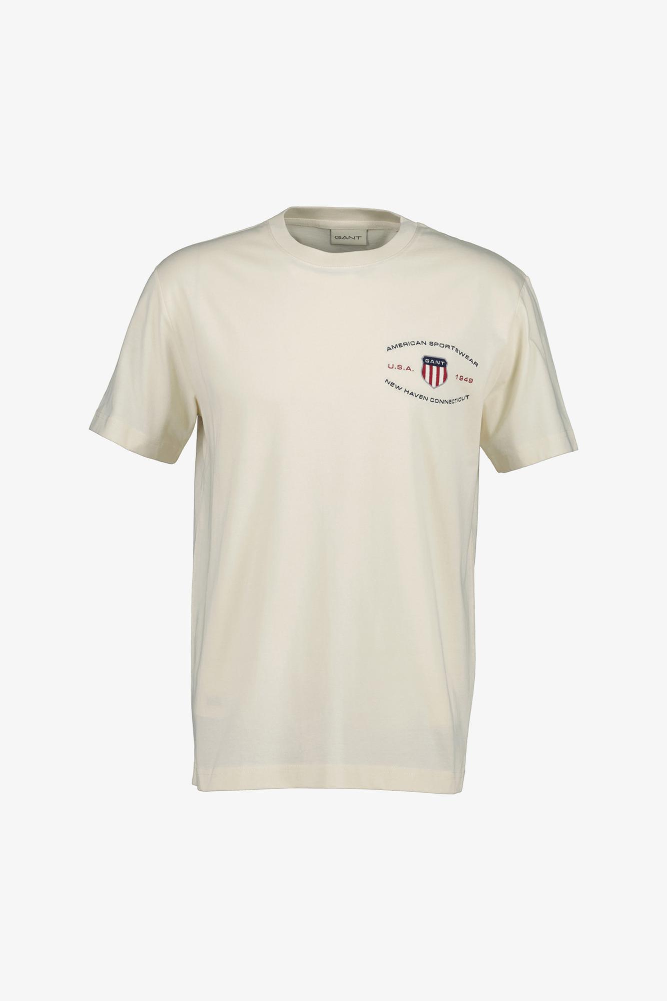 GANT Erkek Krem Bisiklet Yaka Regular Fit Logolu T-Shirt