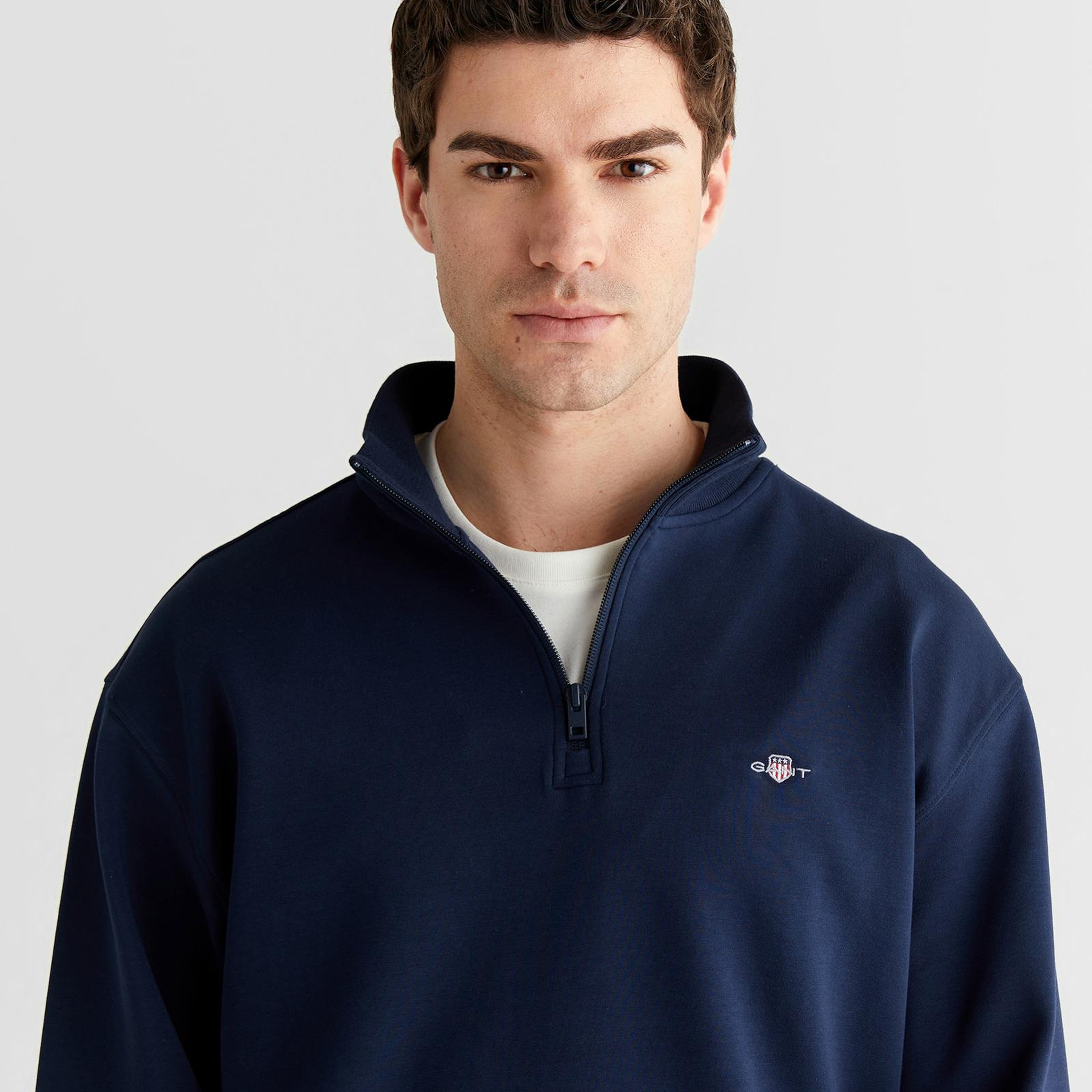 GANT Erkek Lacivert Relaxed Fit Yarım Fermuarlı Sweatshirt