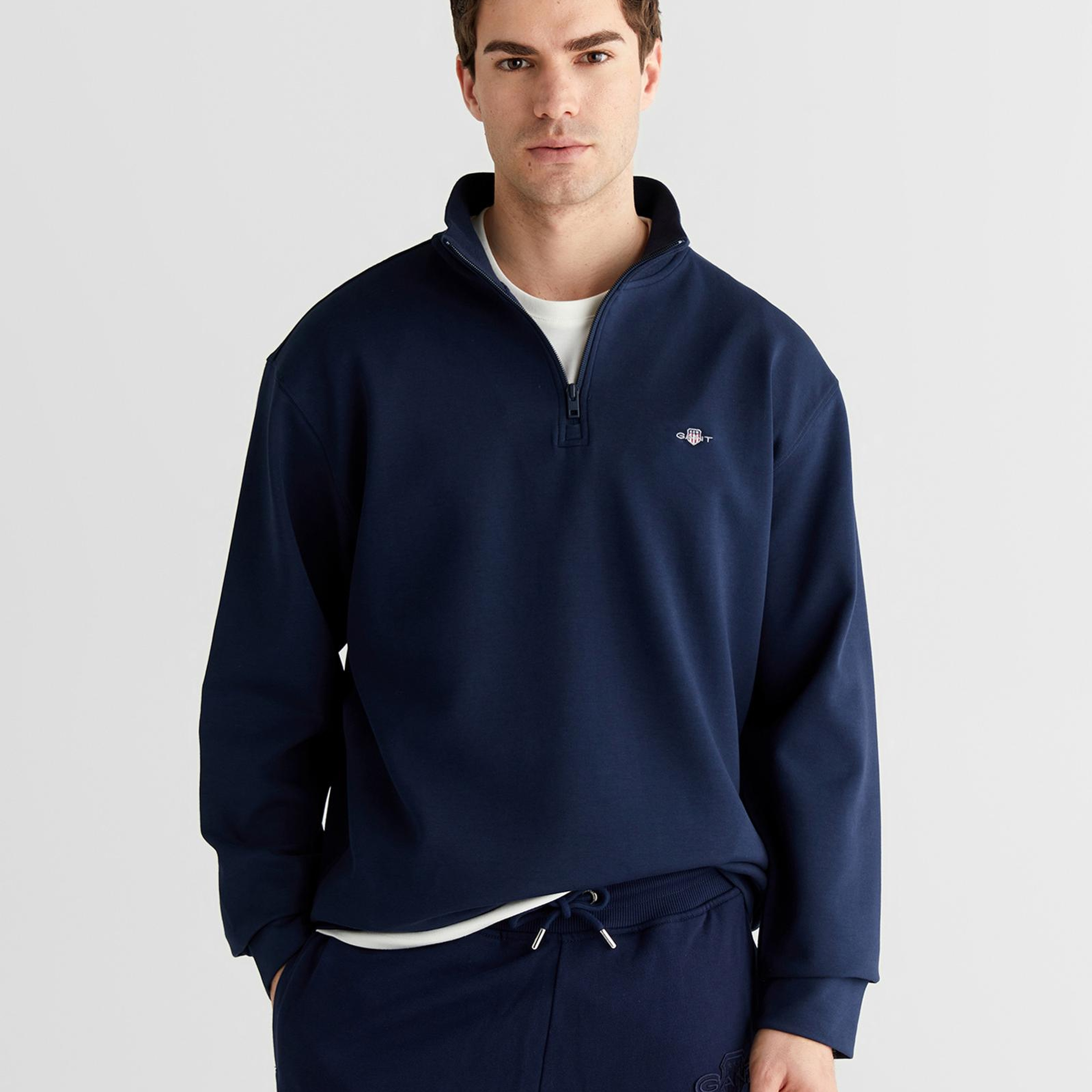 GANT Erkek Lacivert Relaxed Fit Yarım Fermuarlı Sweatshirt