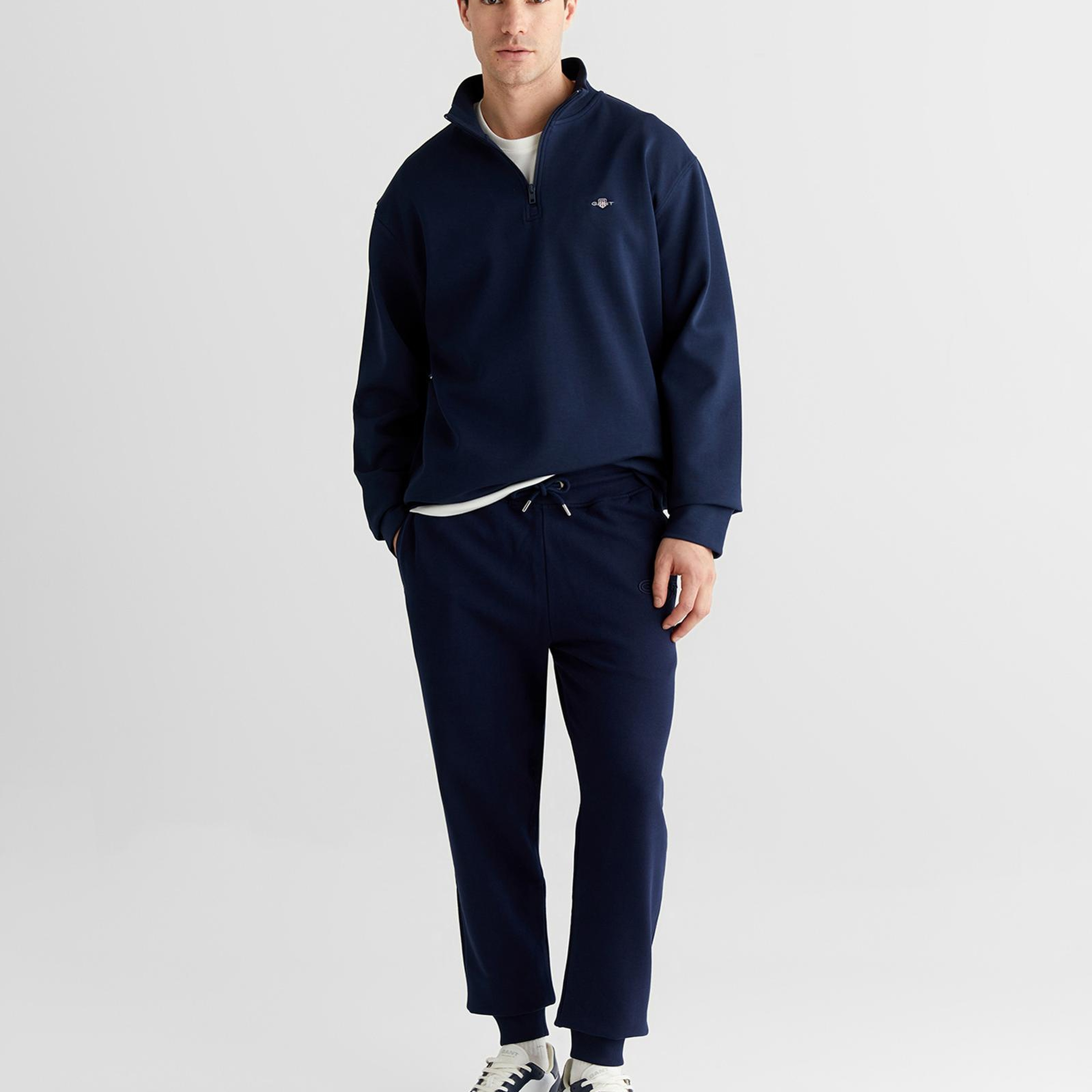 GANT Erkek Lacivert Relaxed Fit Yarım Fermuarlı Sweatshirt