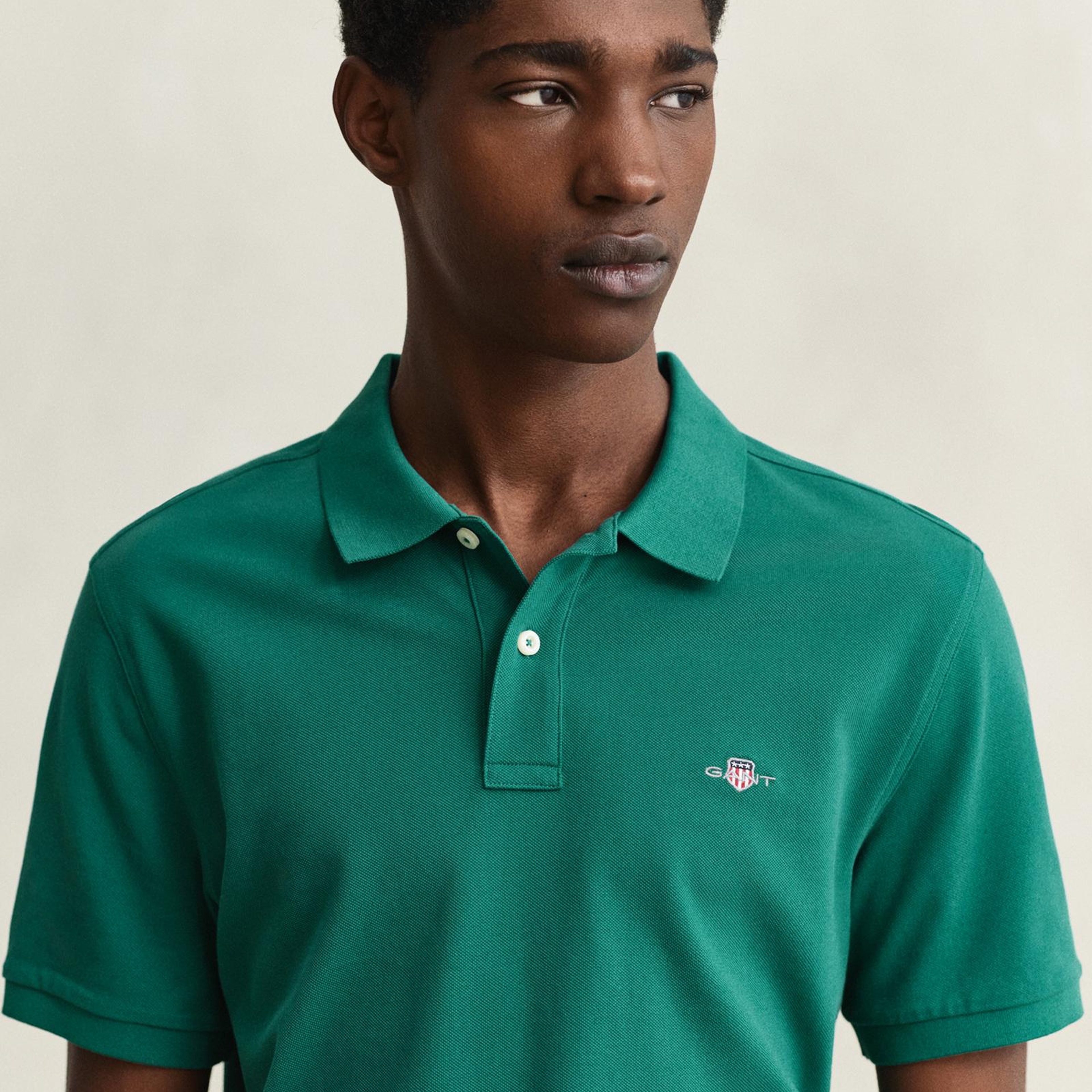 GANT Erkek Yeşil Regular Fit Logolu Polo Yaka T-Shirt