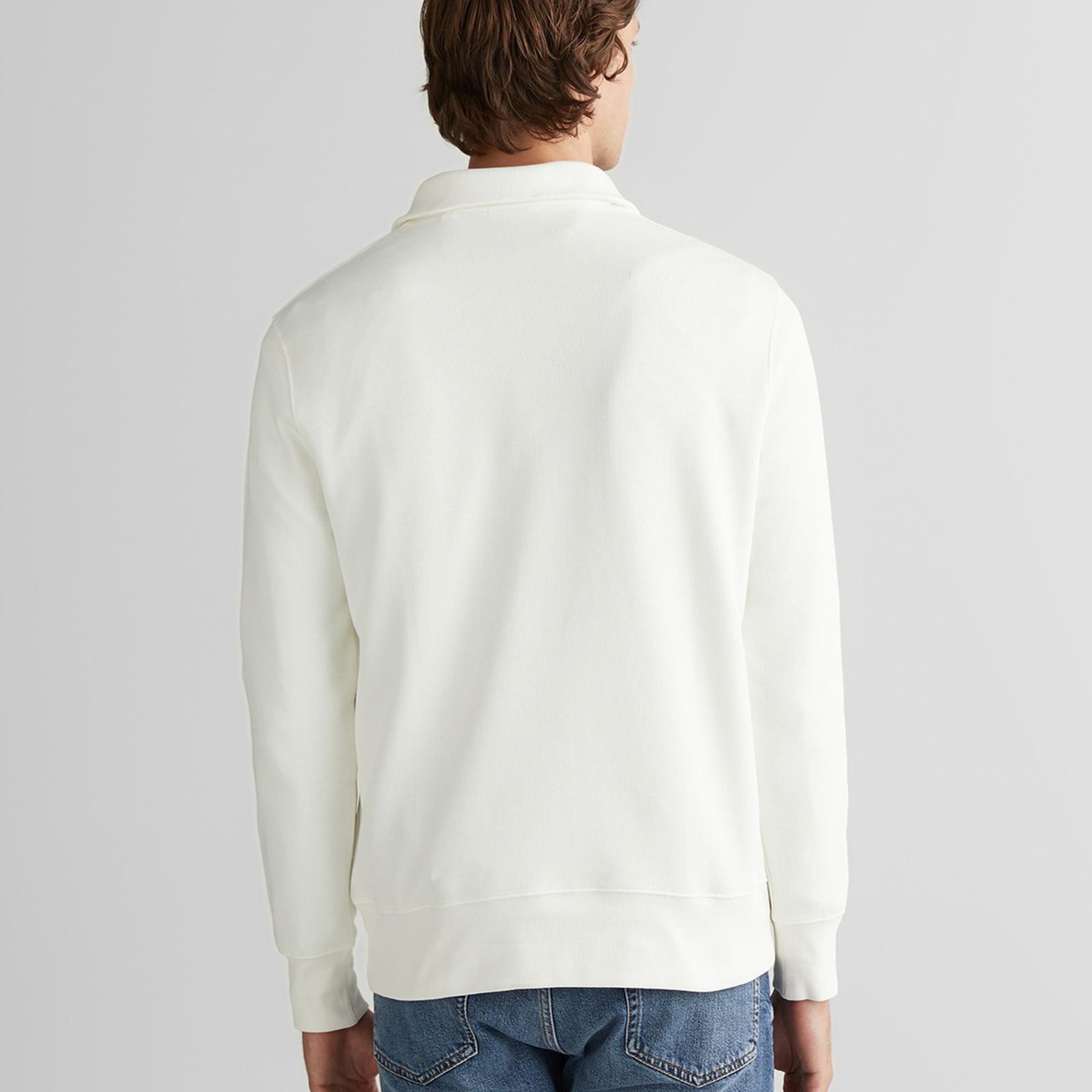 GANT Erkek Beyaz Regular Fit Yarım Fermuarlı Sweatshirt