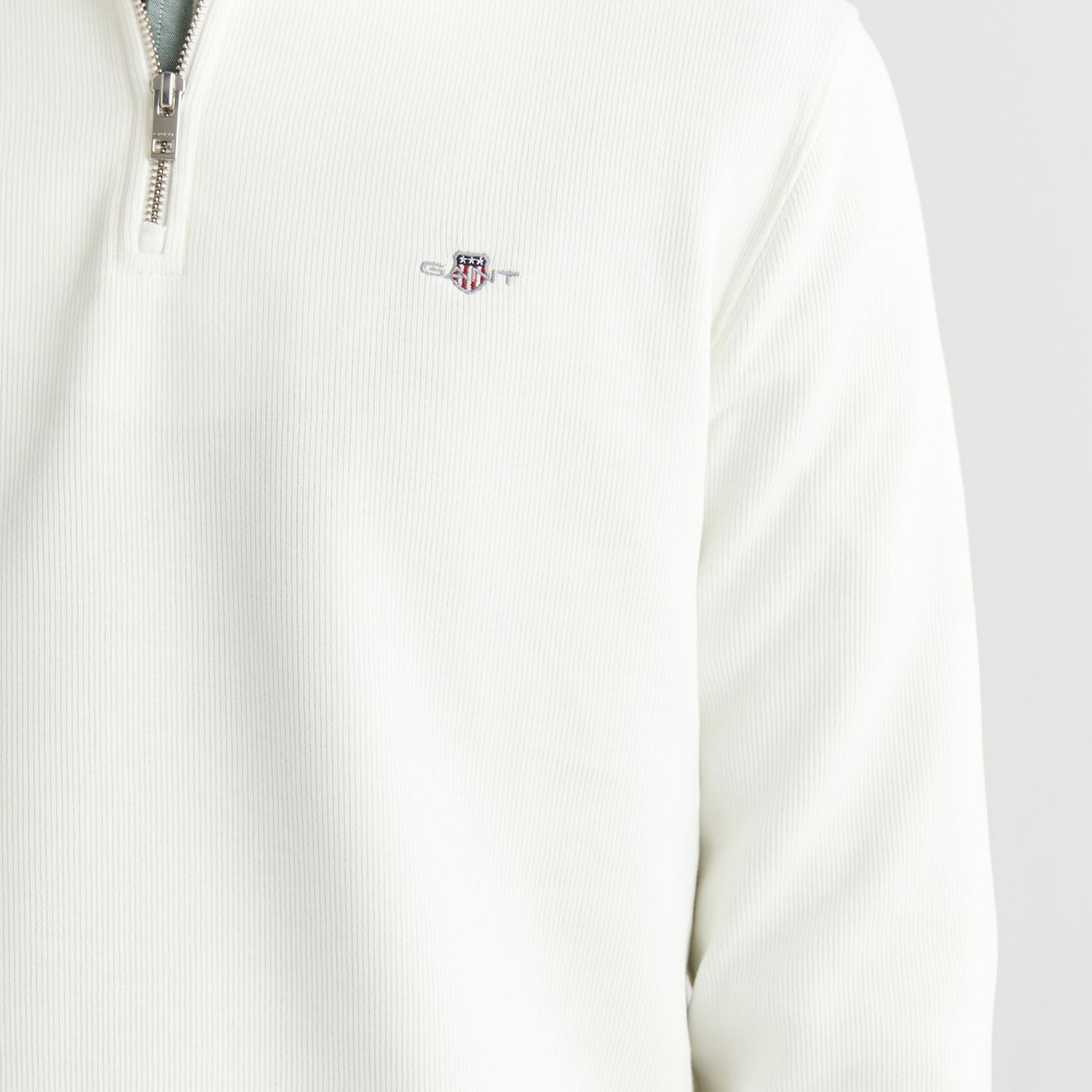 GANT Erkek Beyaz Regular Fit Yarım Fermuarlı Sweatshirt