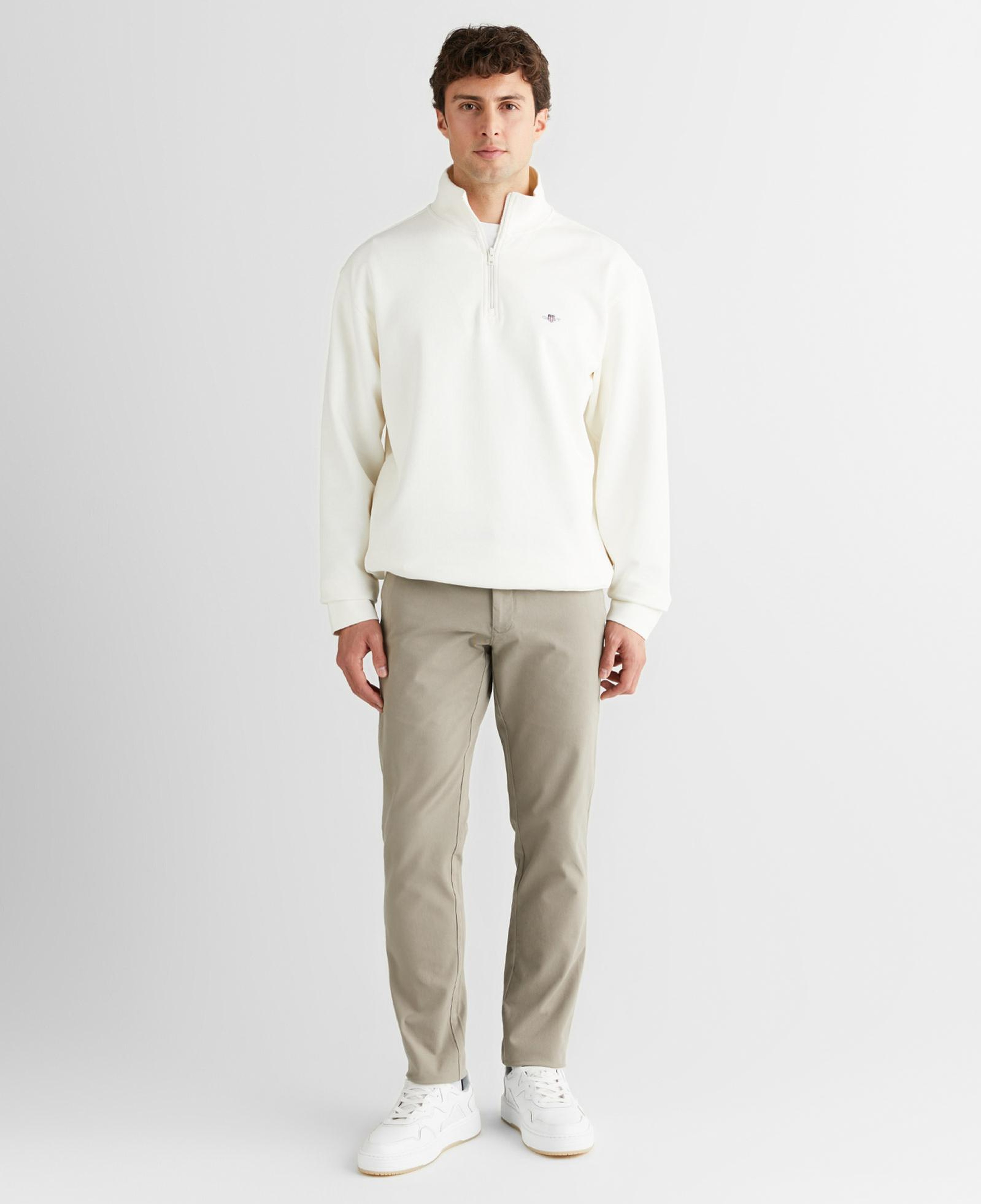 GANT Erkek Beyaz Relaxed Fit Yarım Fermuarlı Sweatshirt