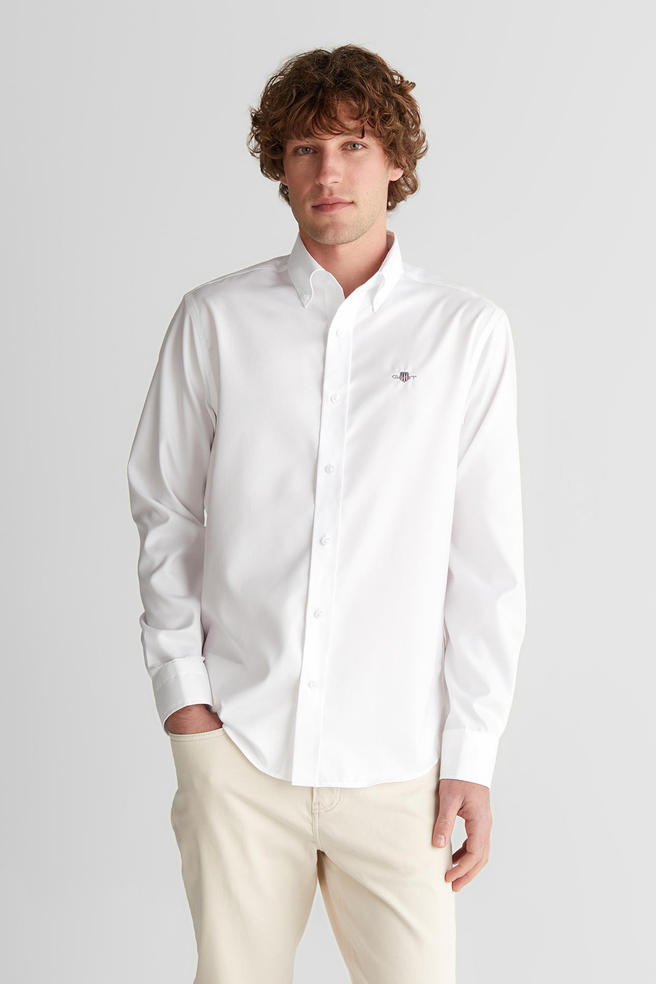 GANT Erkek Beyaz Düğmeli Yaka Logolu Gömlek