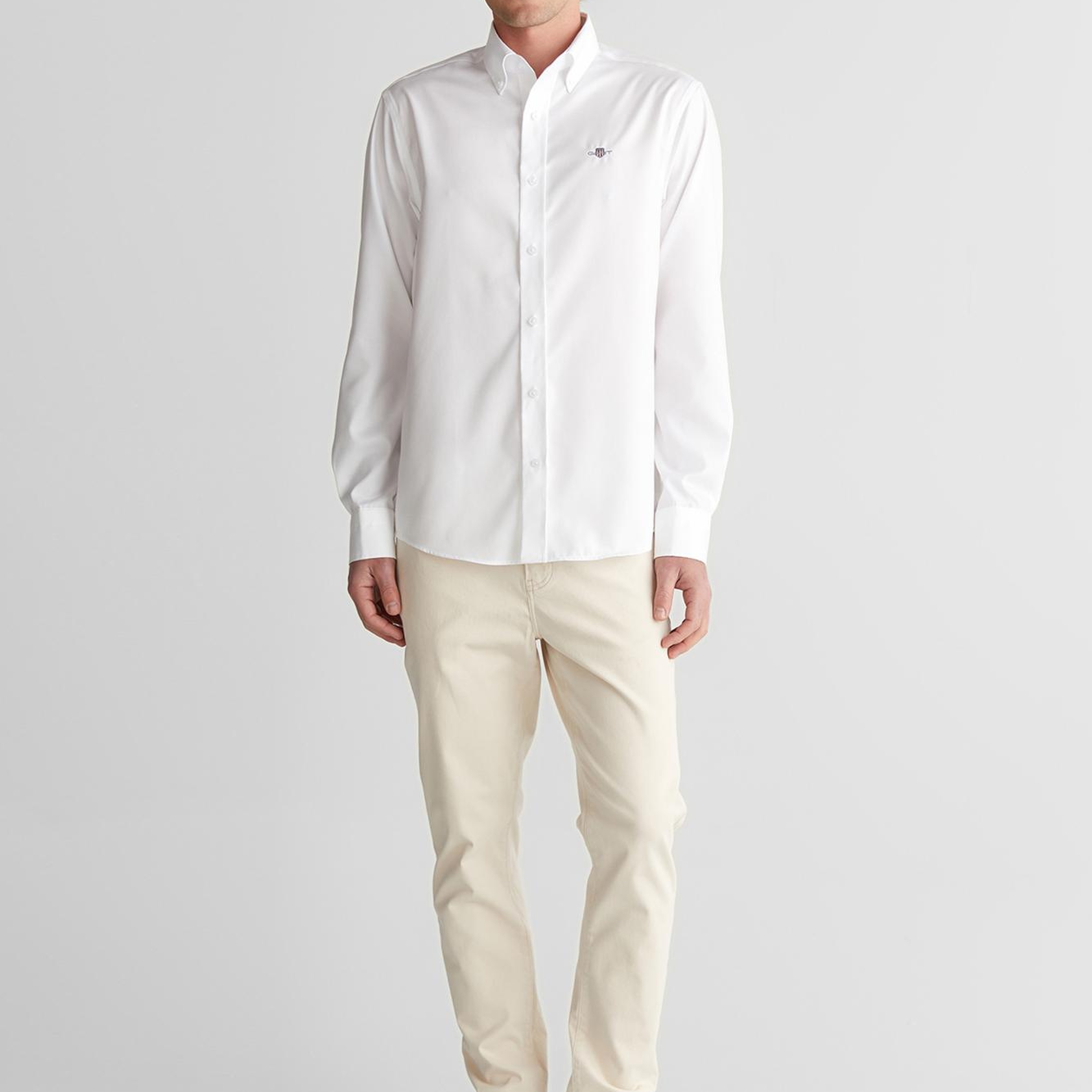 GANT Erkek Beyaz Düğmeli Yaka Logolu Gömlek