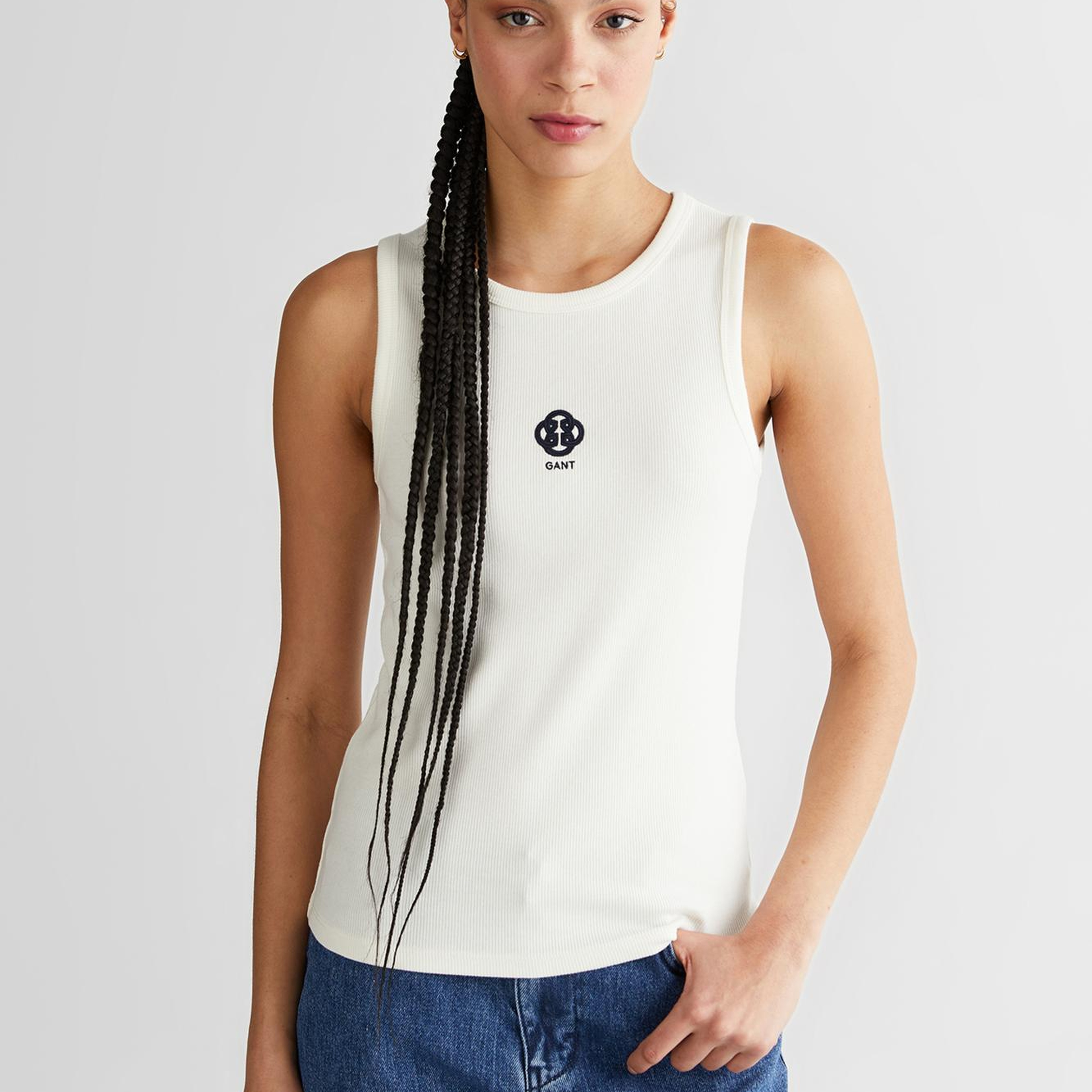 GANT Kadın Beyaz Bisiklet Yaka Regular Fit T-Shirt