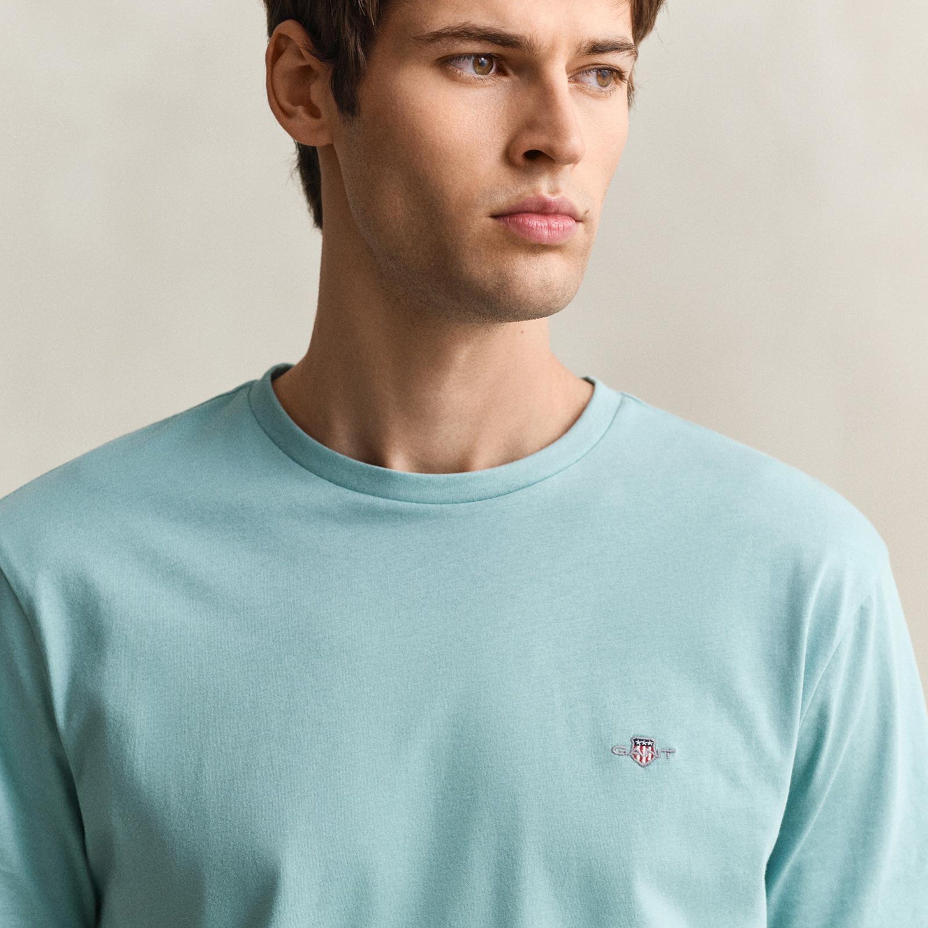 GANT Erkek Mavi Bisiklet Yaka Regular Fit Logolu T-Shirt