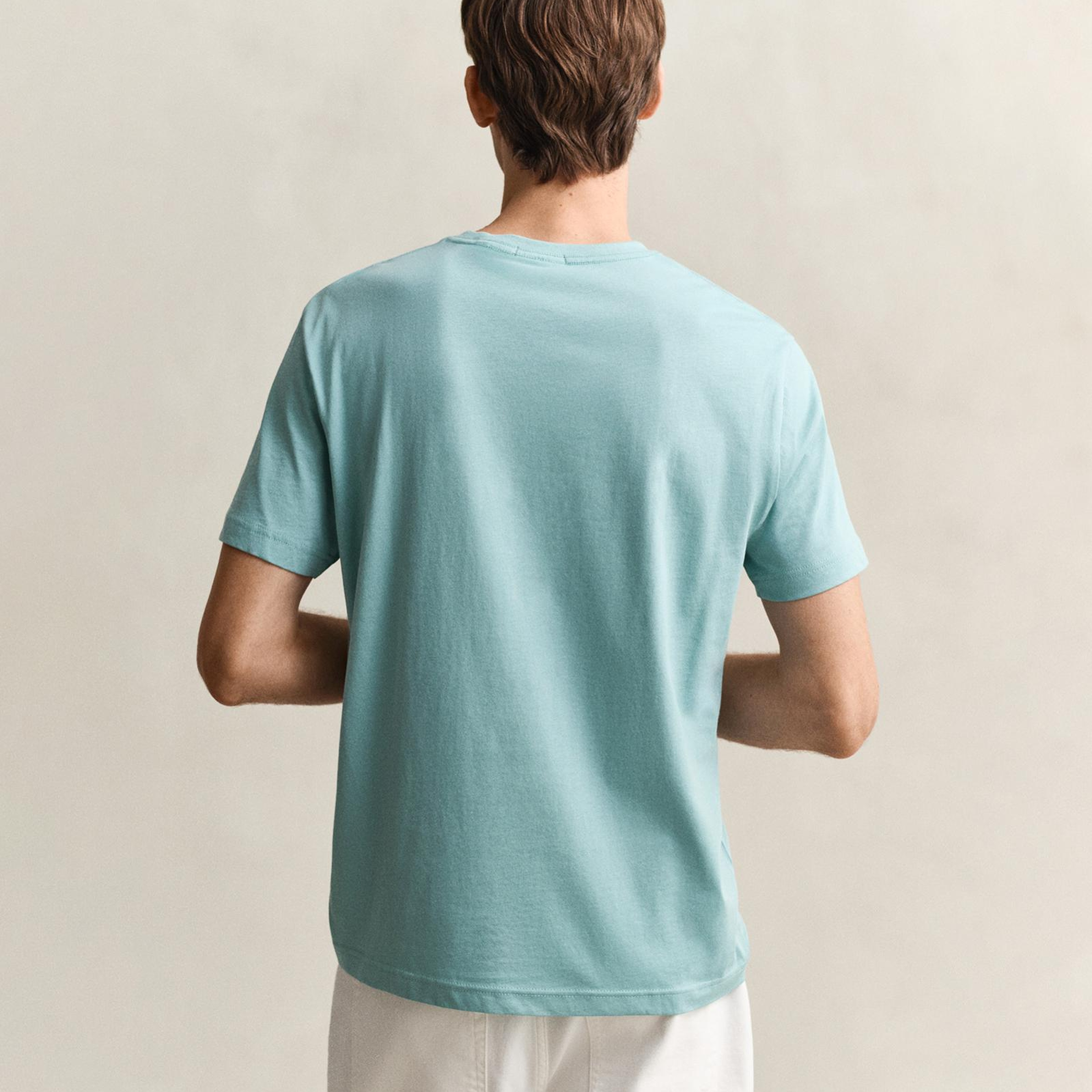 GANT Erkek Mavi Bisiklet Yaka Regular Fit Logolu T-Shirt