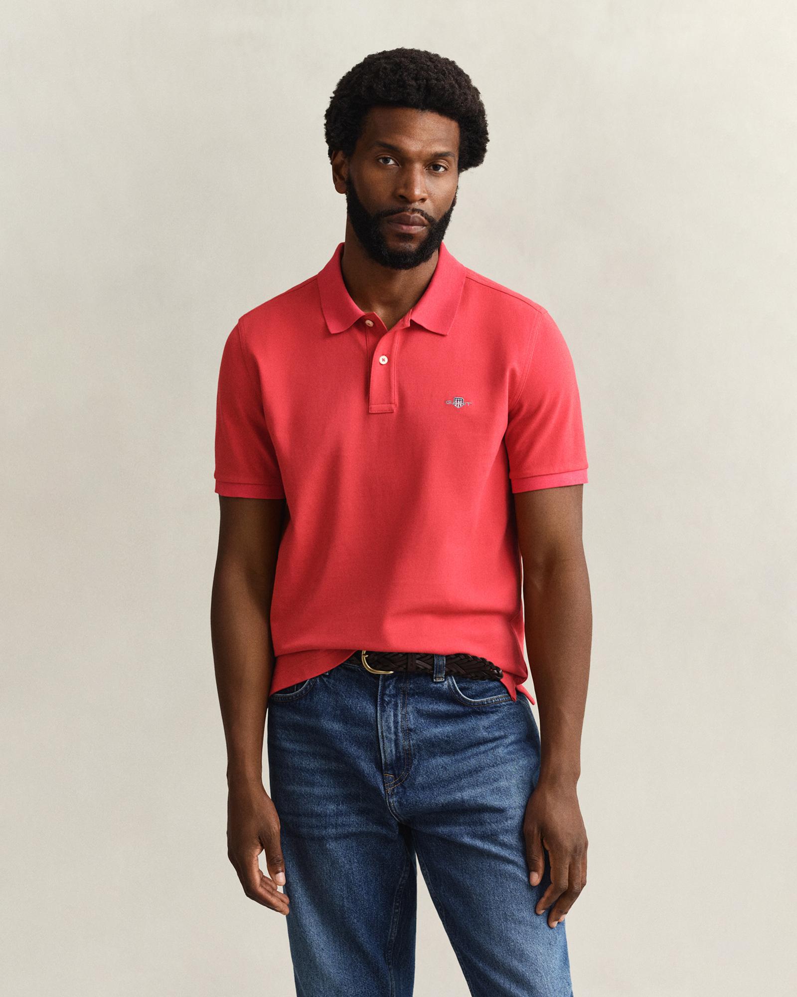 GANT Erkek Kırmızı Regular Fit Logolu Polo Yaka T-Shirt