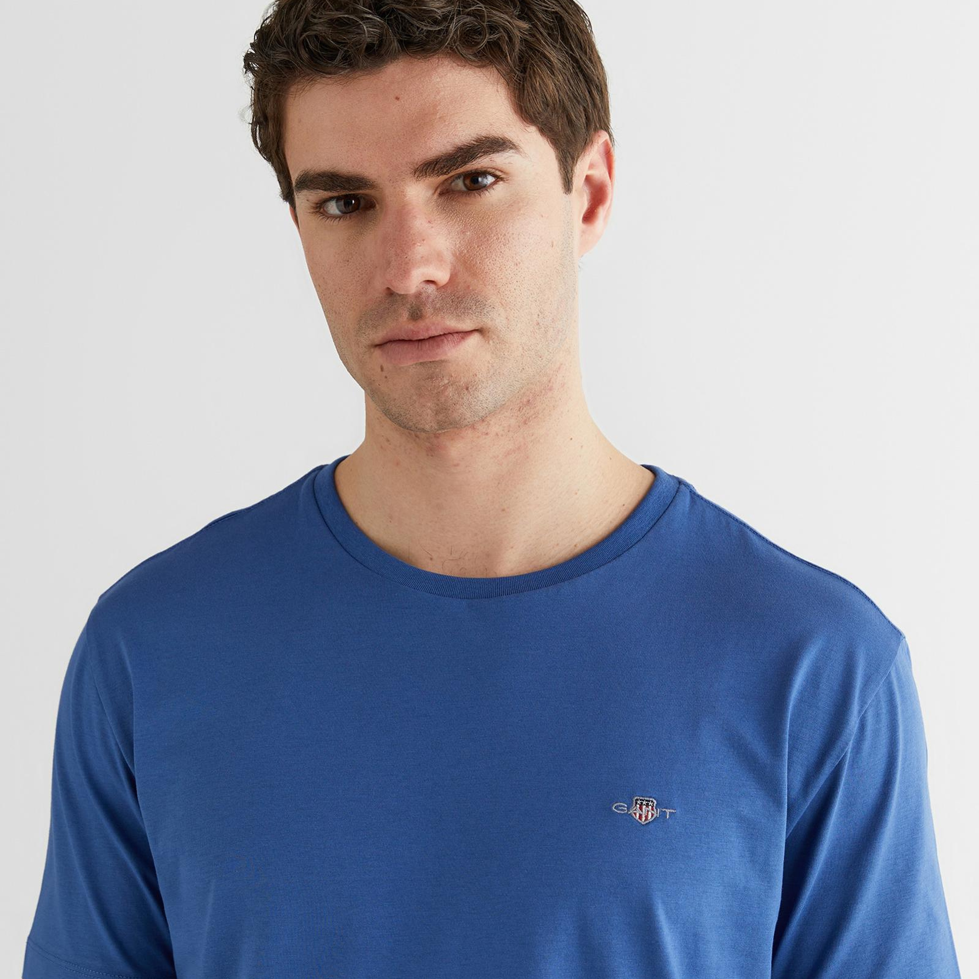 GANT Erkek Mavi Bisiklet Yaka Regular Fit Logolu T-Shirt