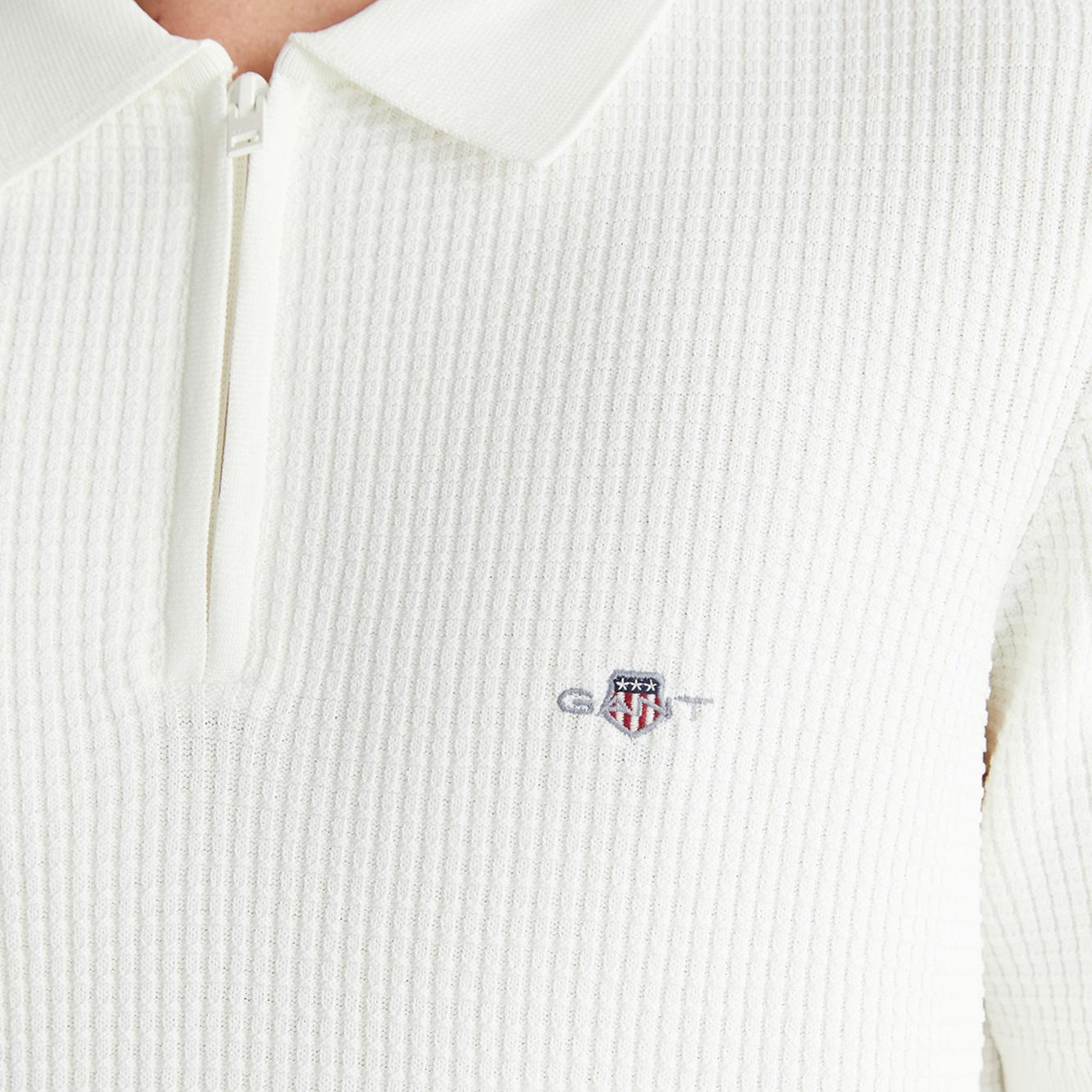 GANT Erkek Beyaz Regular Fit Yarım Fermuarlı Logolu Kazak