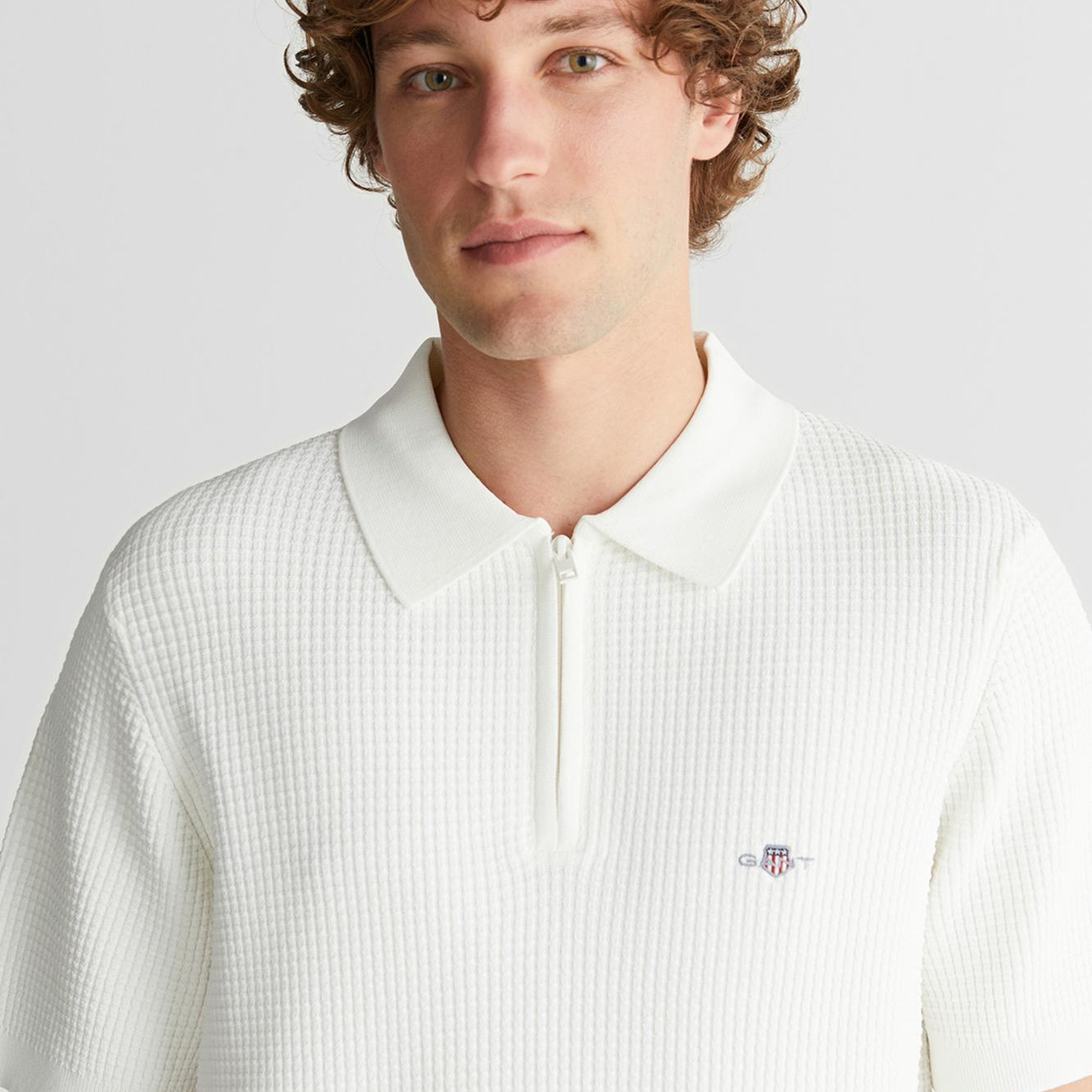 GANT Erkek Beyaz Regular Fit Yarım Fermuarlı Logolu Kazak