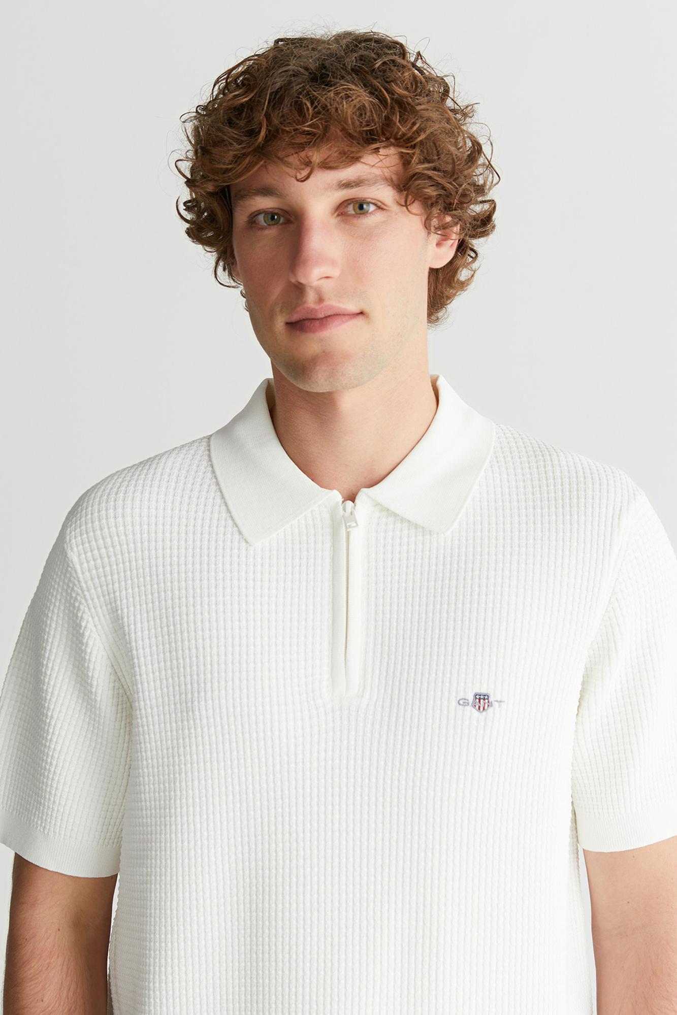 GANT Erkek Beyaz Regular Fit Yarım Fermuarlı Logolu Kazak