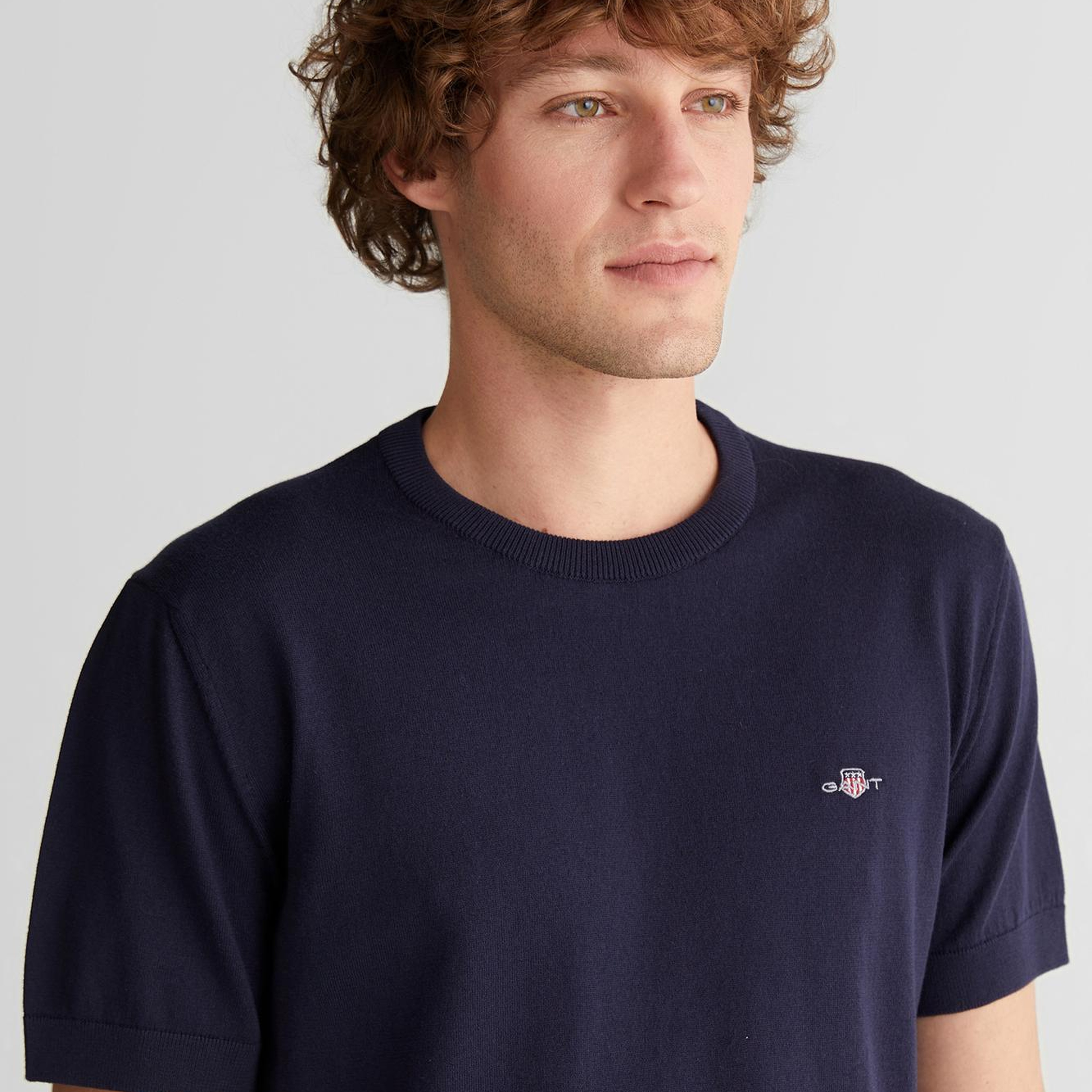 GANT Erkek Lacivert Regular Fit Bisiklet Yaka Logolu Kazak