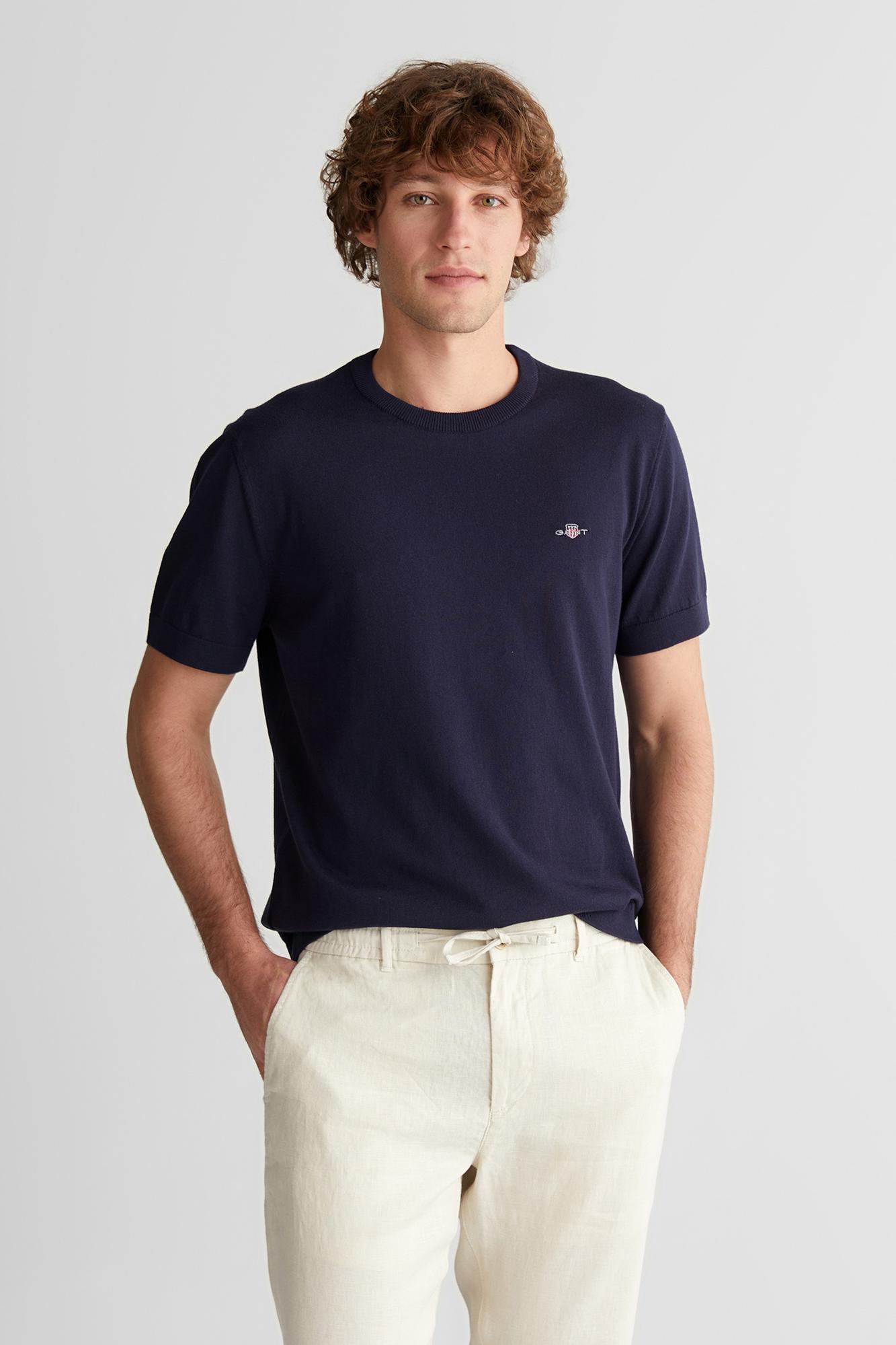 GANT Erkek Lacivert Regular Fit Bisiklet Yaka Logolu Kazak