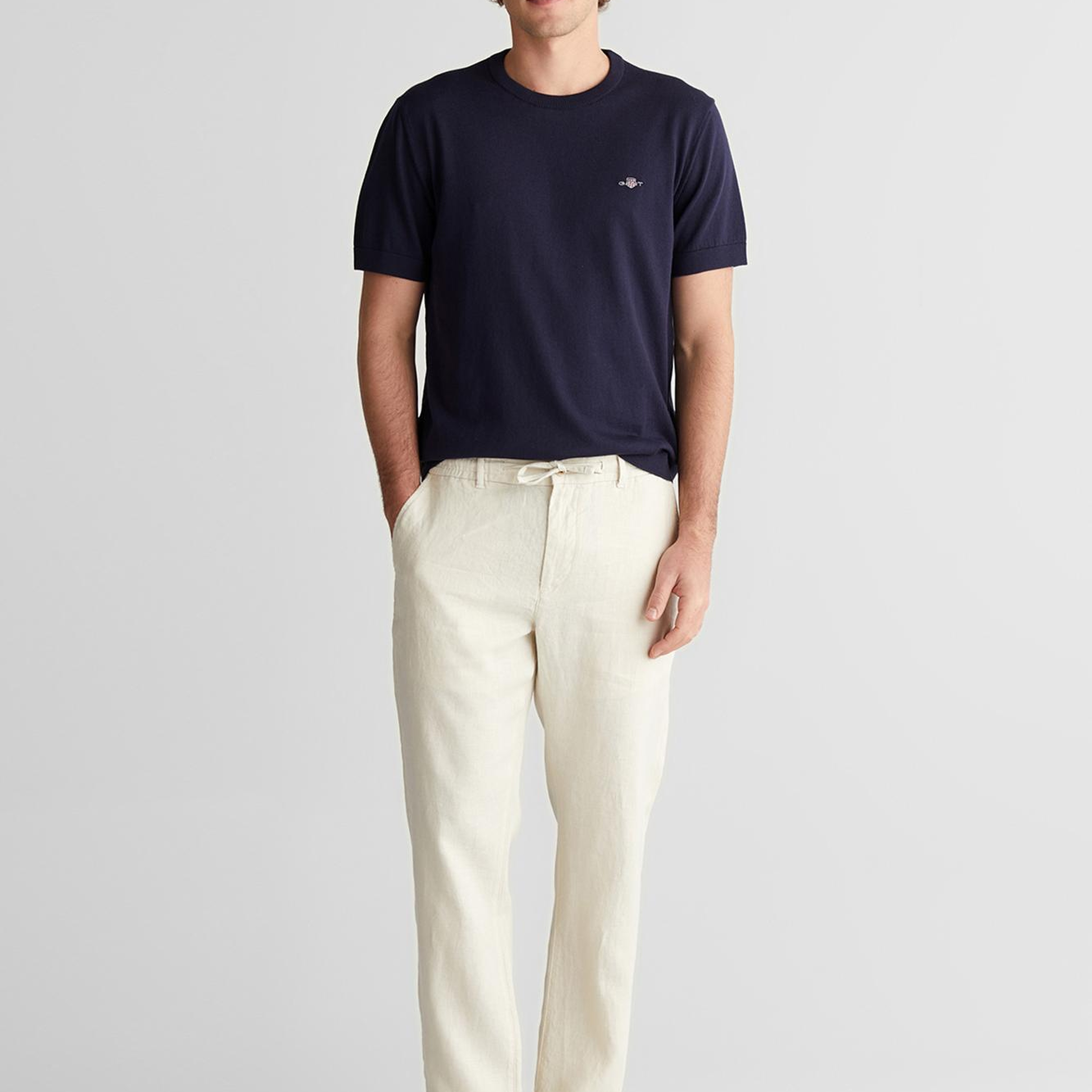 GANT Erkek Lacivert Regular Fit Bisiklet Yaka Logolu Kazak