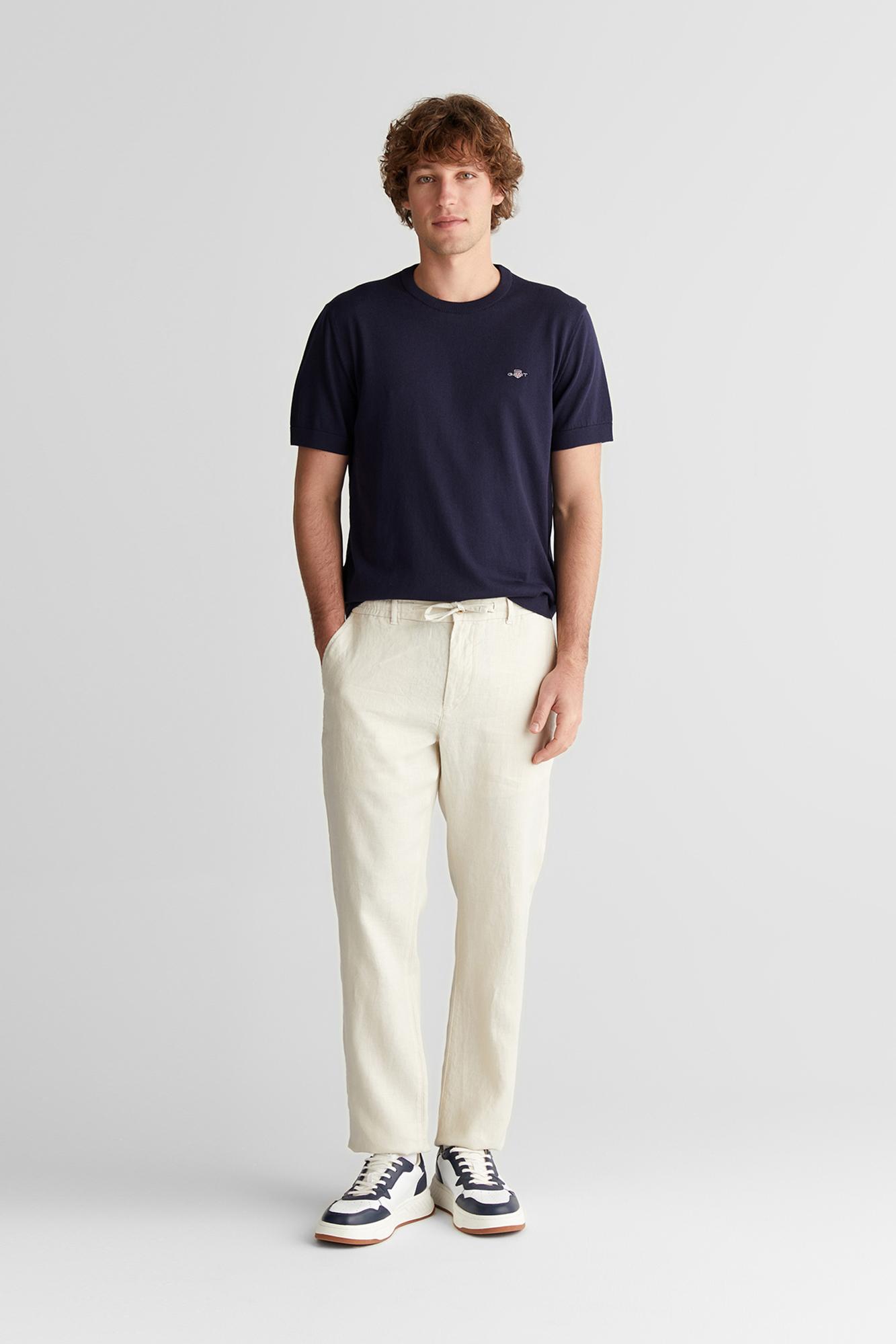 GANT Erkek Lacivert Regular Fit Bisiklet Yaka Logolu Kazak