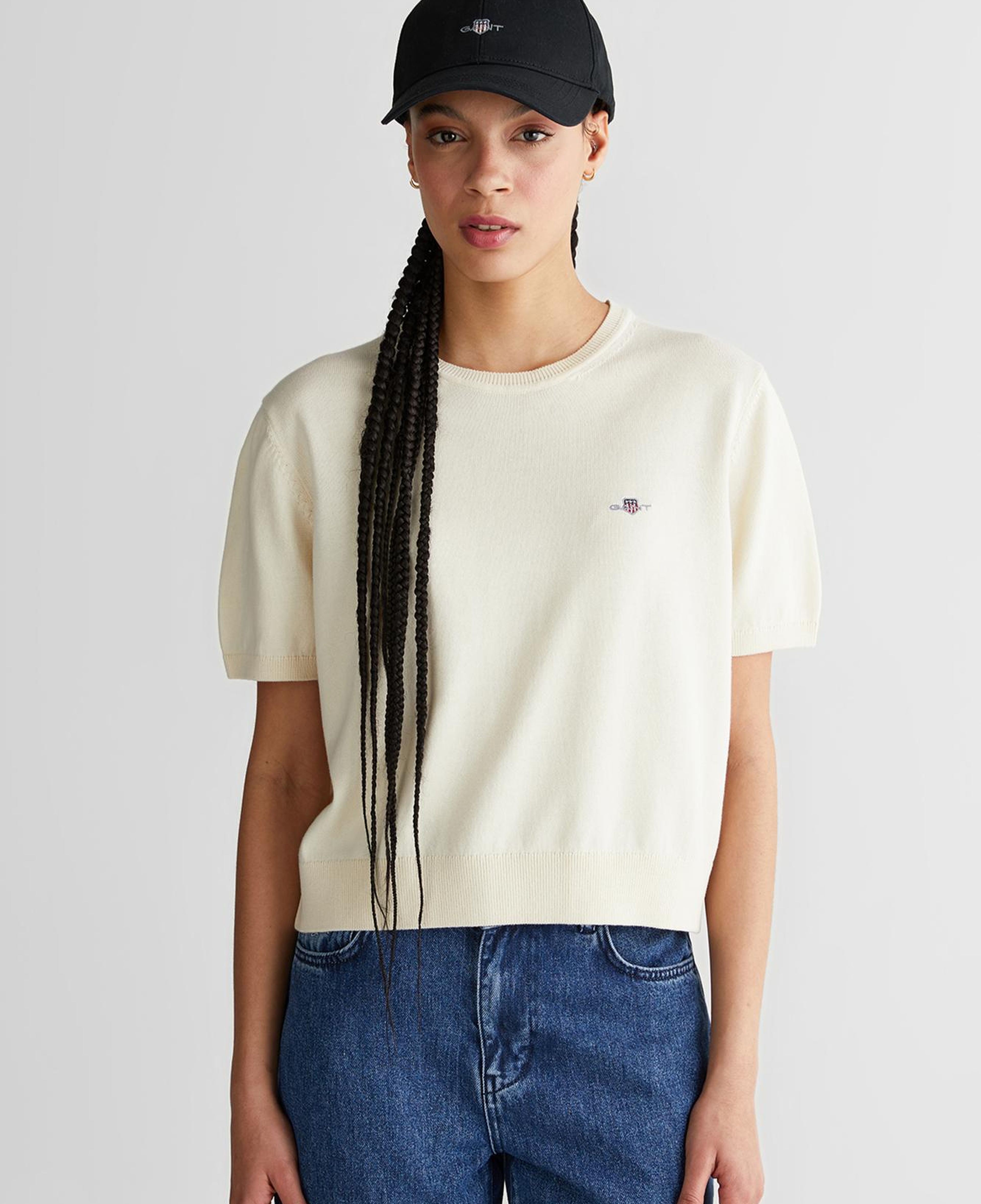 GANT Kadın Beyaz Regular Fit Bisiklet Yaka Kazak