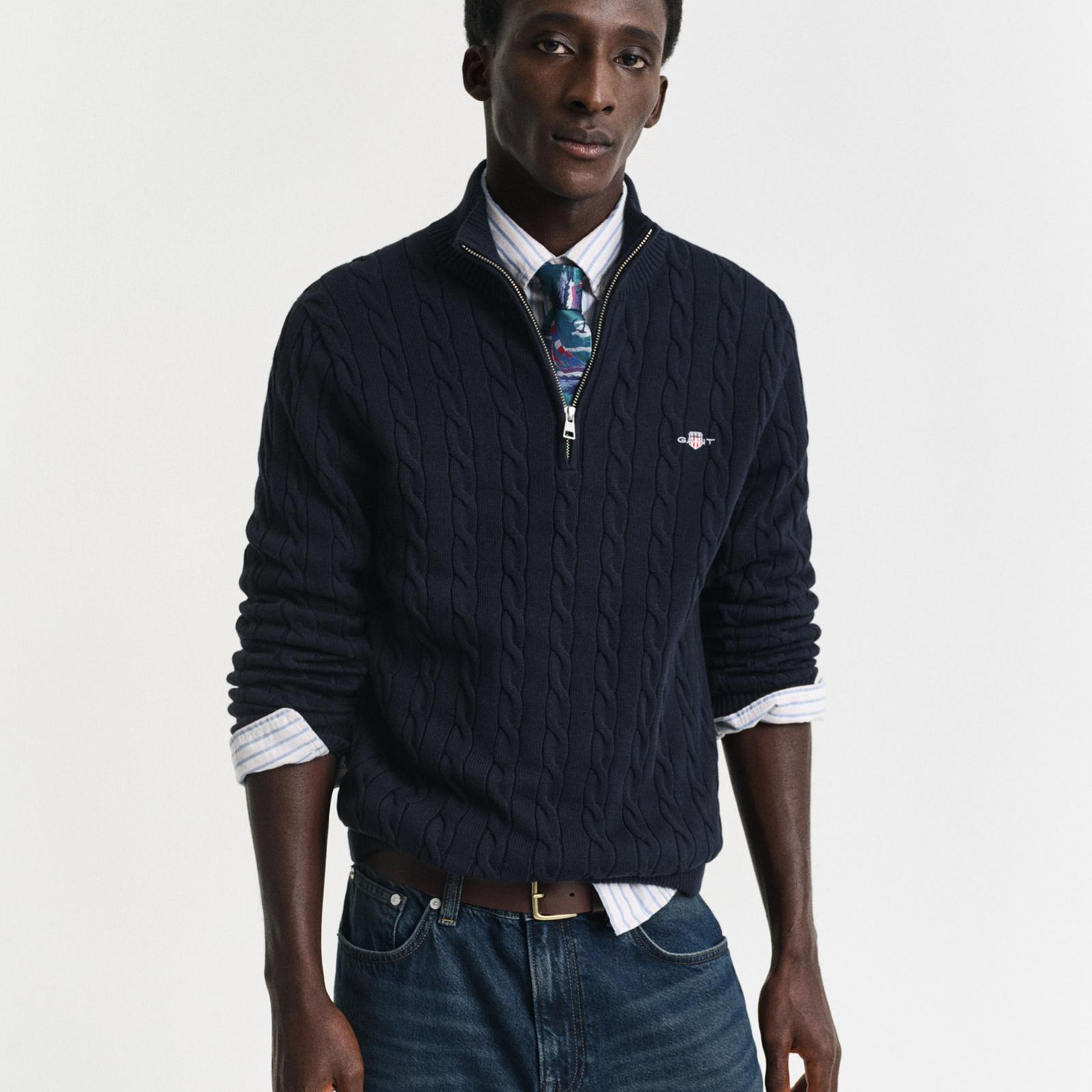 GANT Erkek Lacivert Regular Fit Örgü Kazak