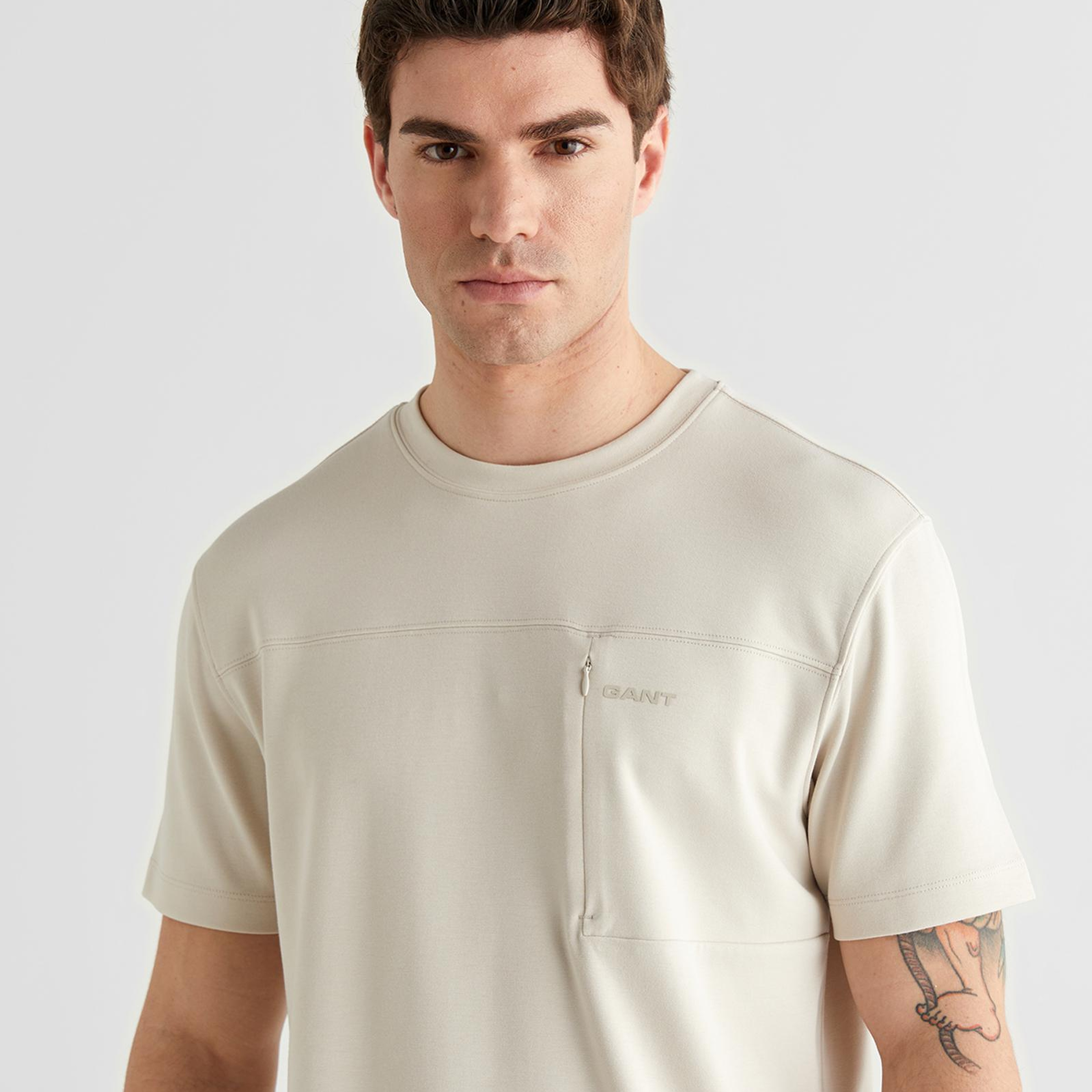 GANT Erkek Krem Bisiklet Yaka Regular Fit T-Shirt