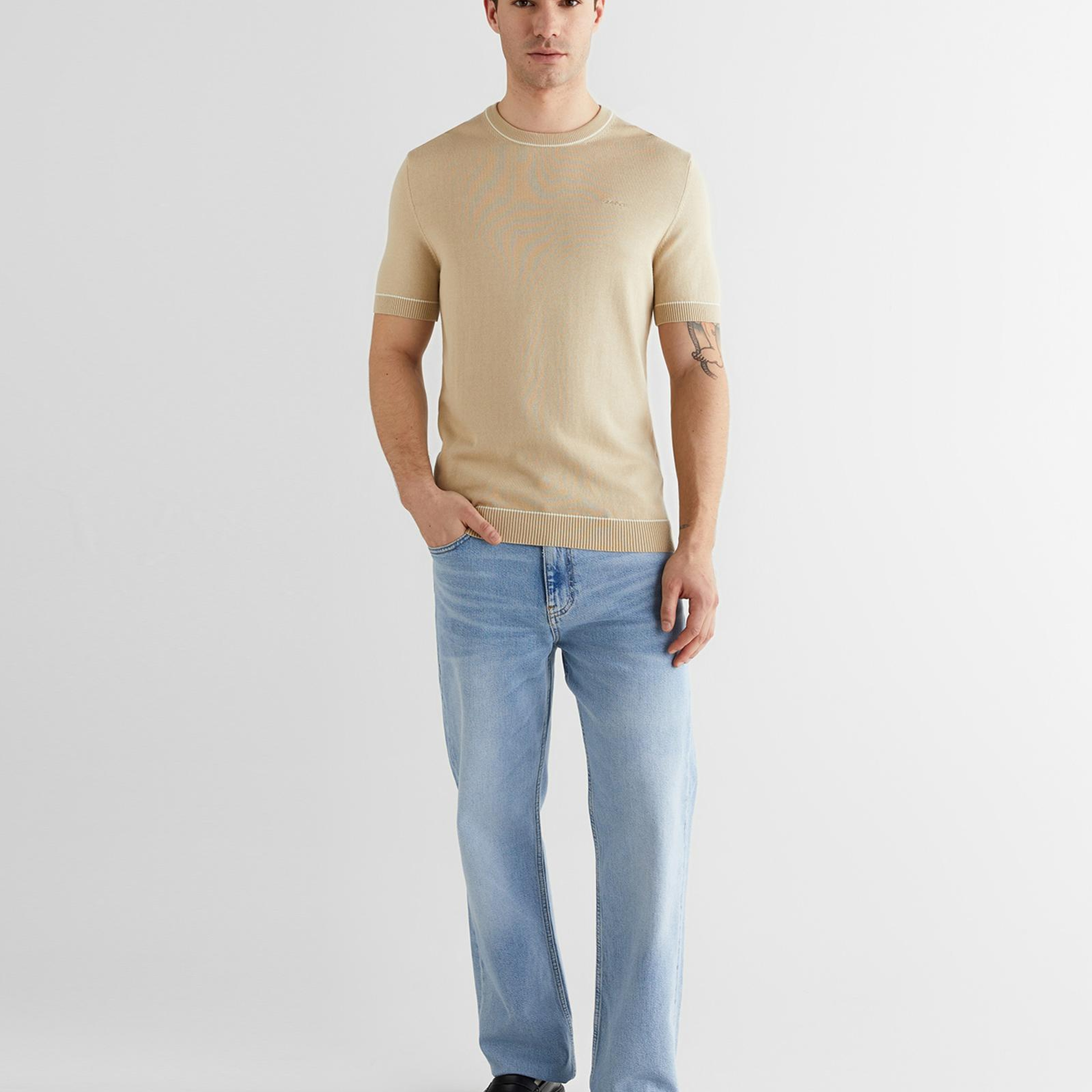 GANT Erkek Bej Regular Fit Kısa Kollu Triko