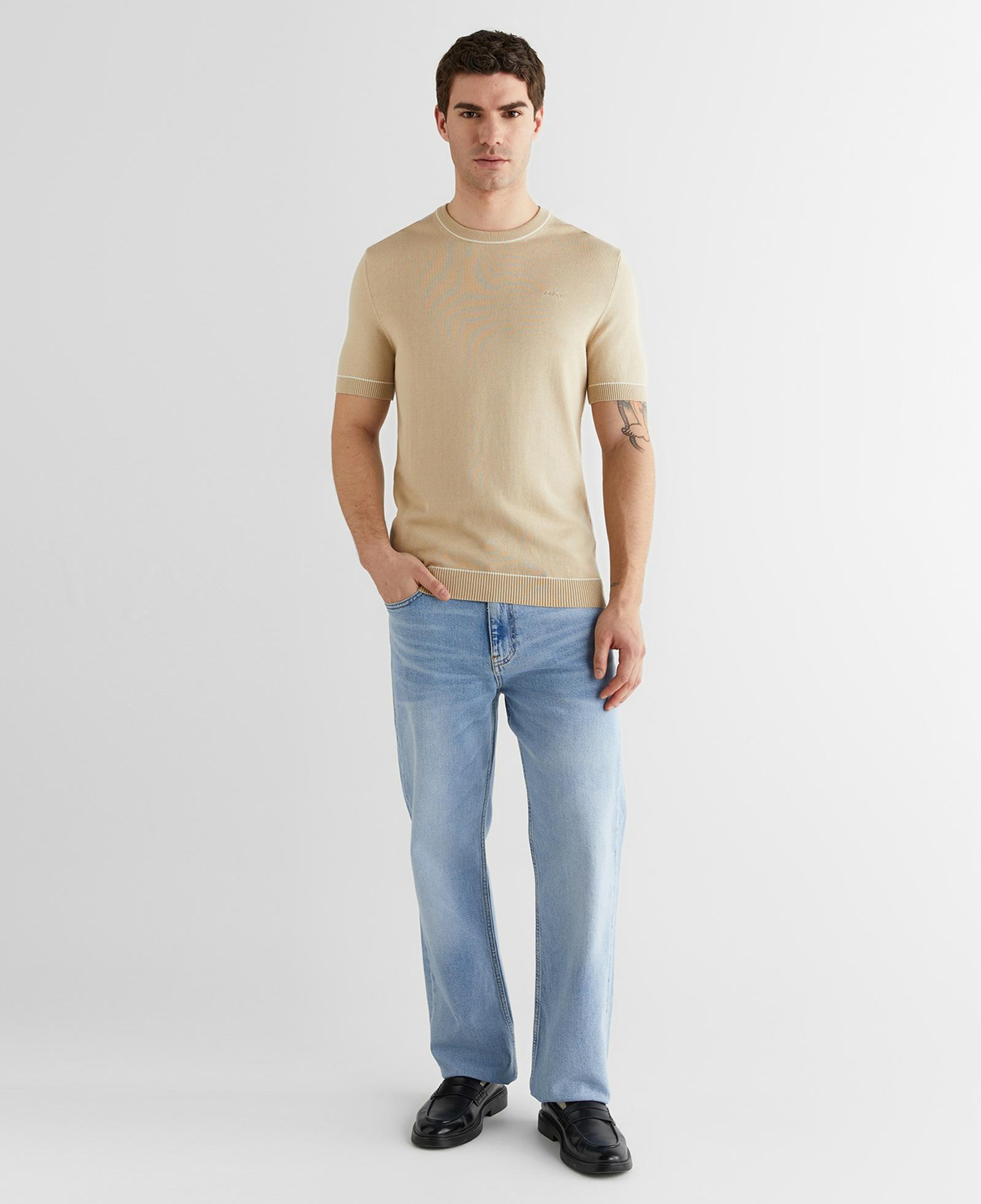 GANT Erkek Bej Regular Fit Kısa Kollu Triko