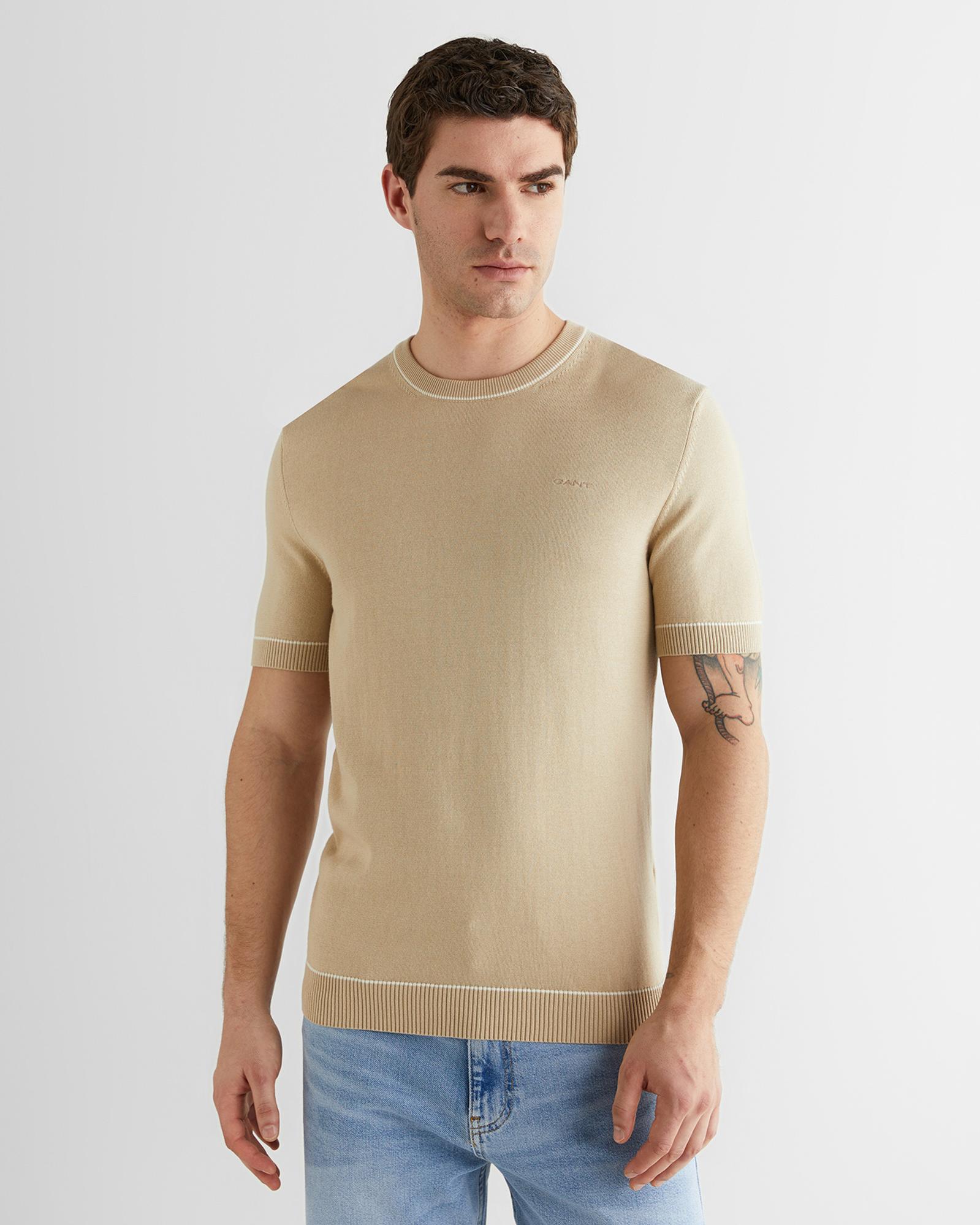 GANT Erkek Bej Regular Fit Kısa Kollu Triko